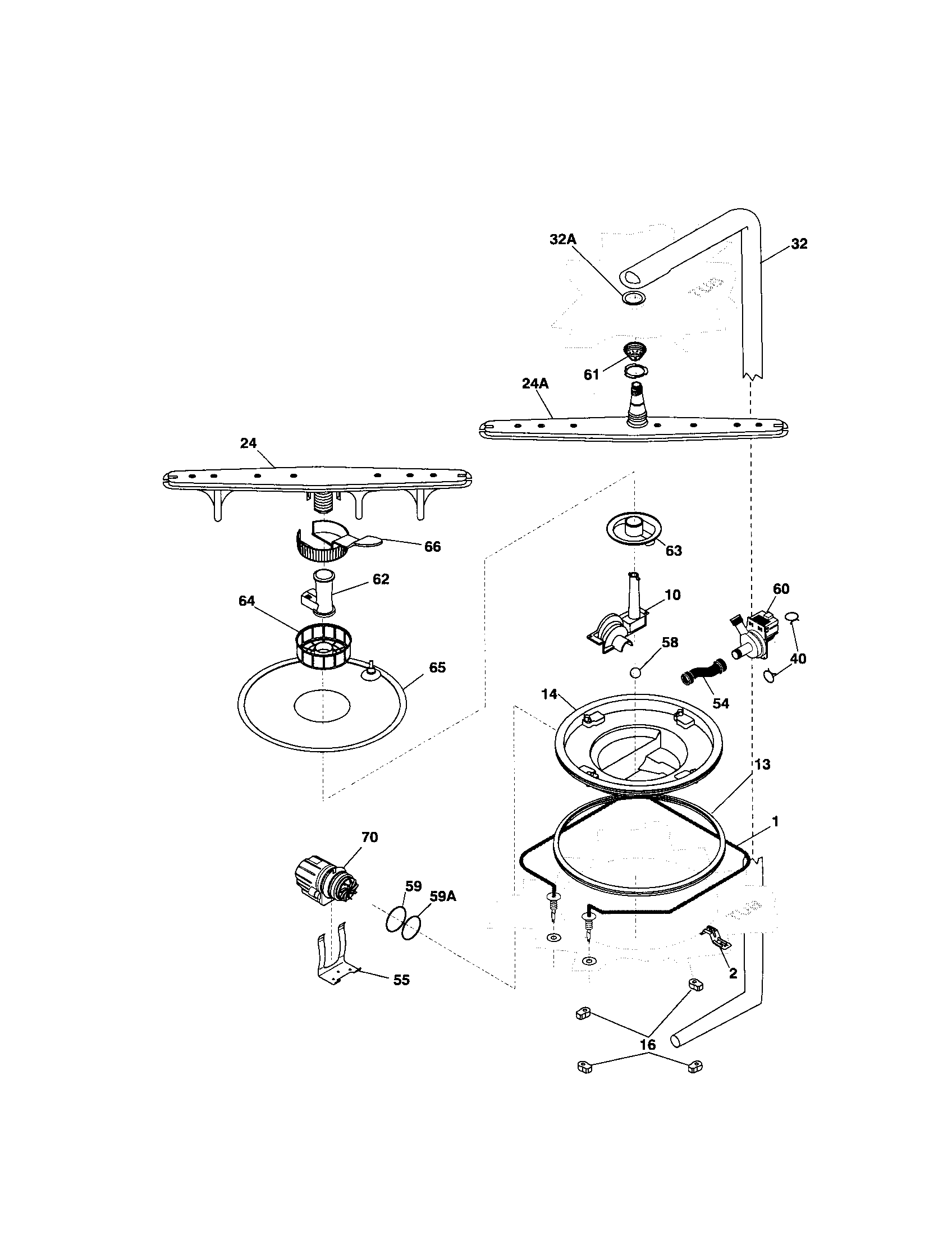 Kenmore 58714132101 motor/heater/spray arm diagram