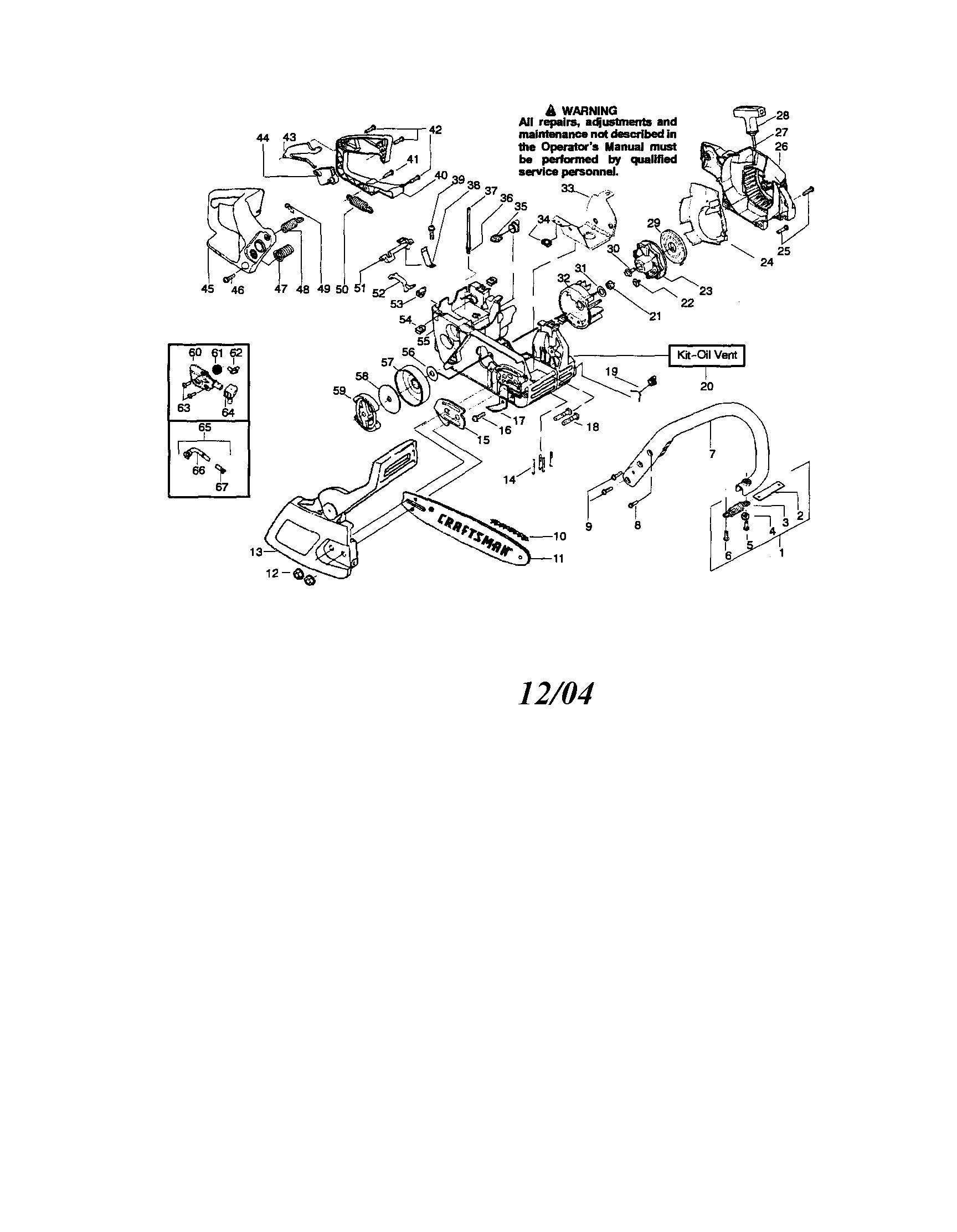 Craftsman 358350802 chain/bar/flywheel diagram