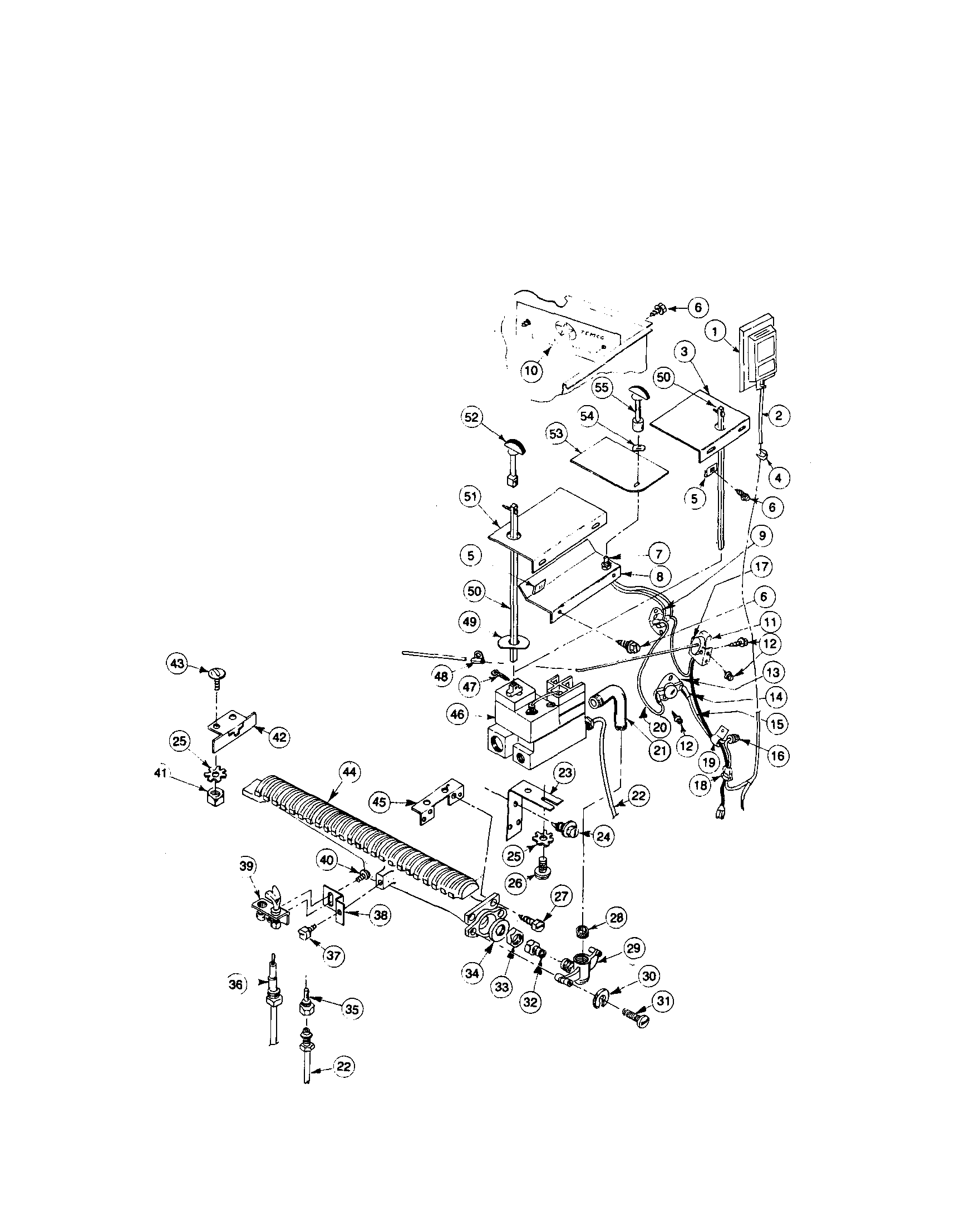 Temco GVF35-4S burner and control assembly diagram