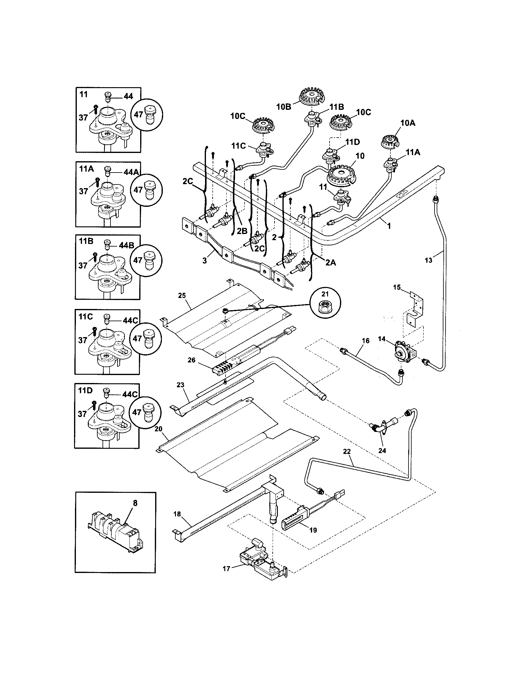 Frigidaire FGFB86DCB burner diagram