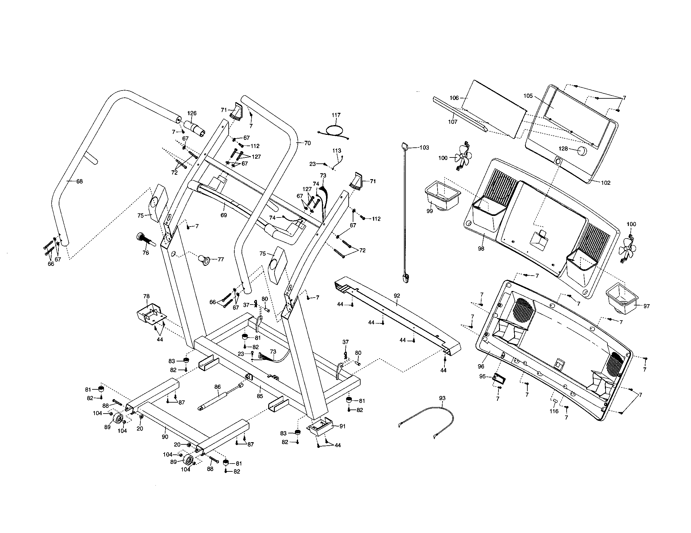 NordicTrack NTL12950 console and rails diagram