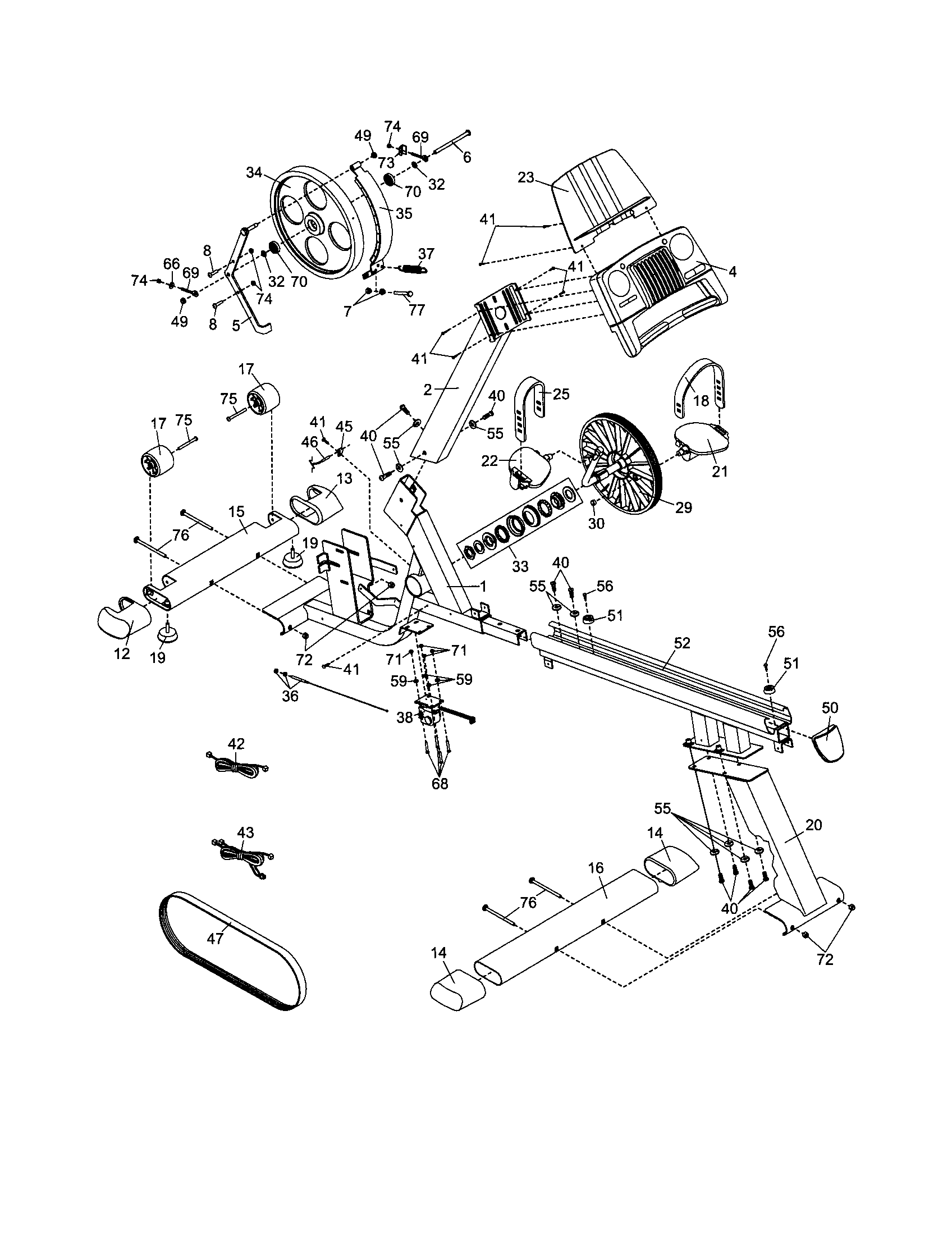 Proform 831215220 console/pulley/flywheel diagram
