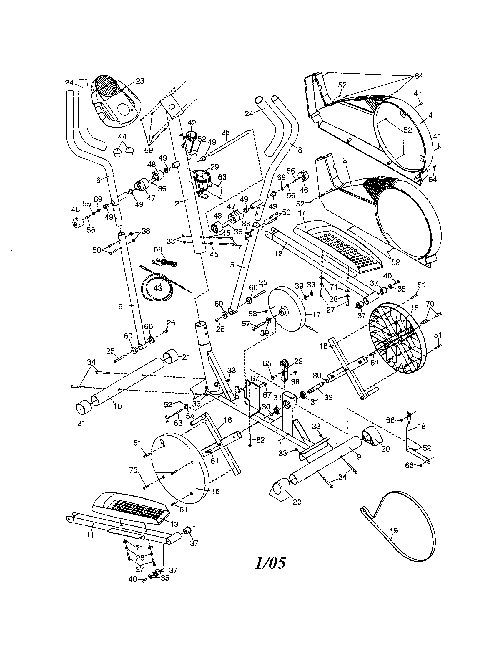 Proform DRE29250 console/sideshield/pedal diagram