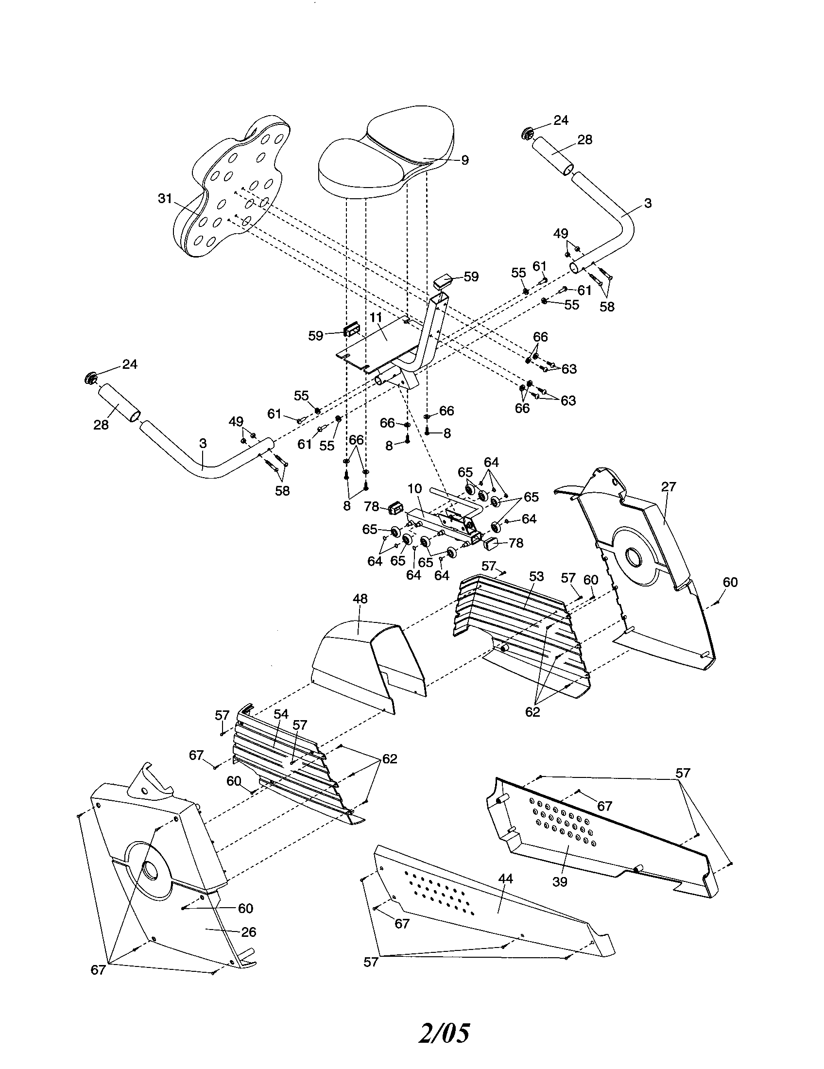 Proform PFEX38440 sideshield/seat/handlebar diagram