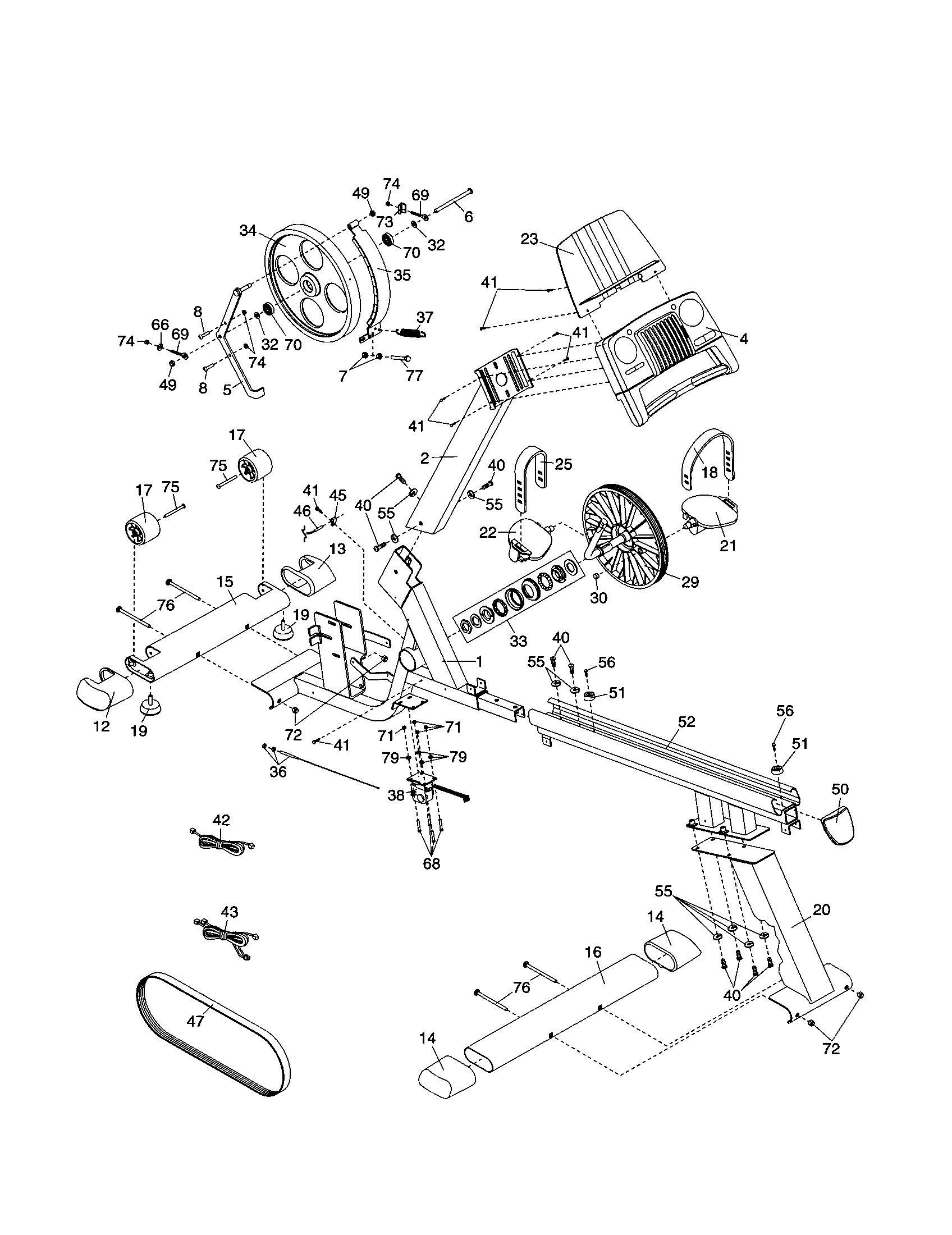 Proform PFEX38440 console/flywheel/frame rail diagram