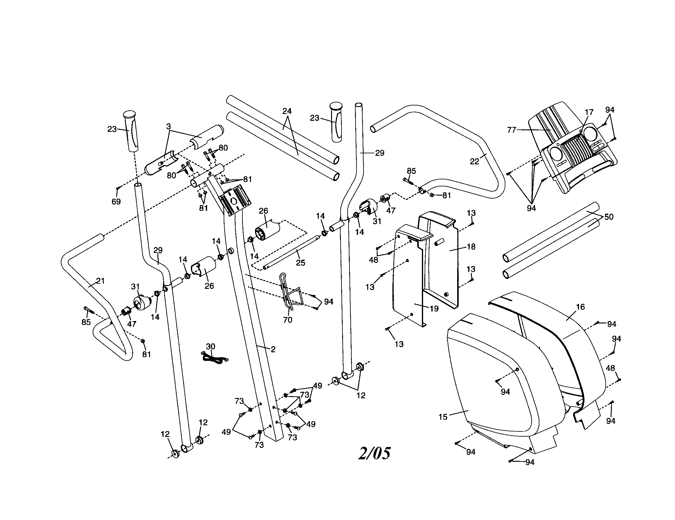 Proform PFEL60441 upright bar/console/sideshields diagram