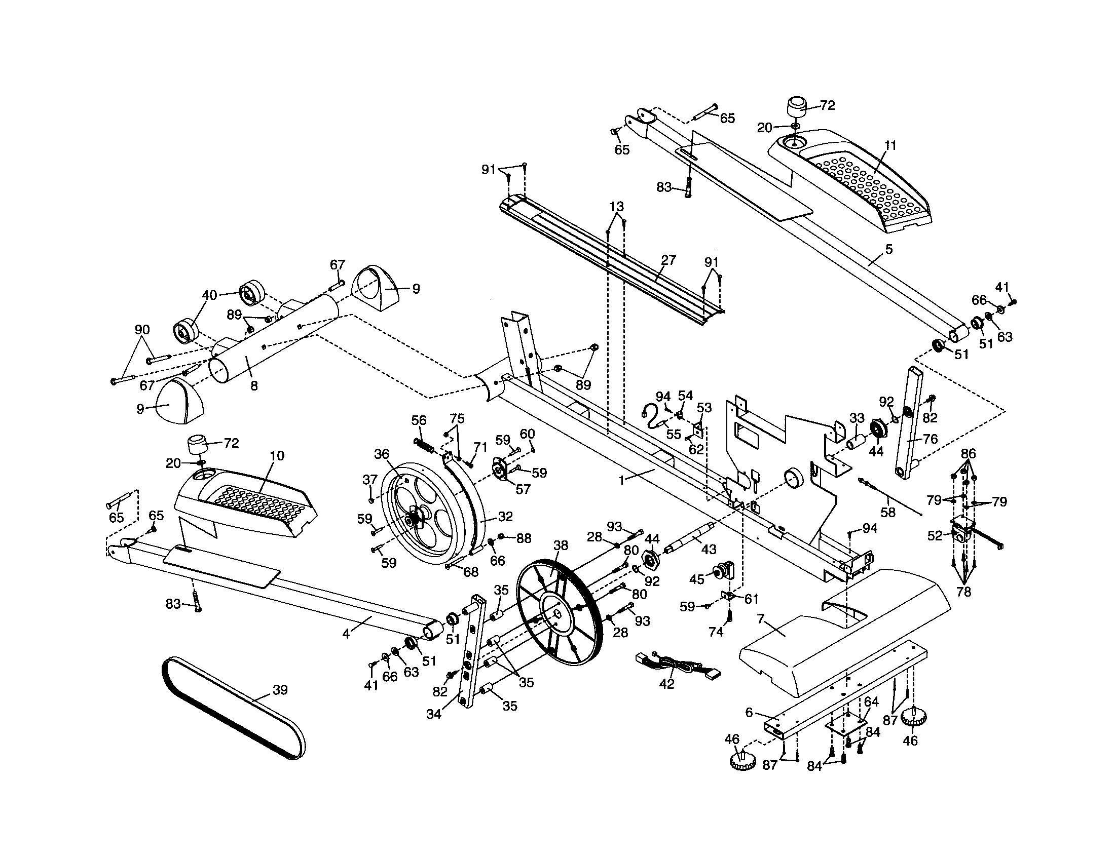 Proform PFEL60441 frame/pedals/flywheel diagram