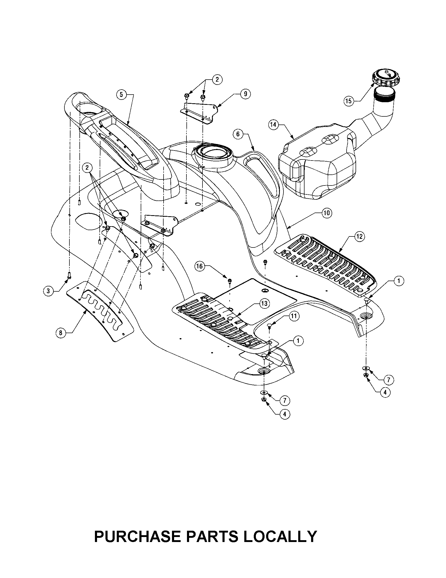 Cub Cadet LT1050 fender and fuel tank diagram