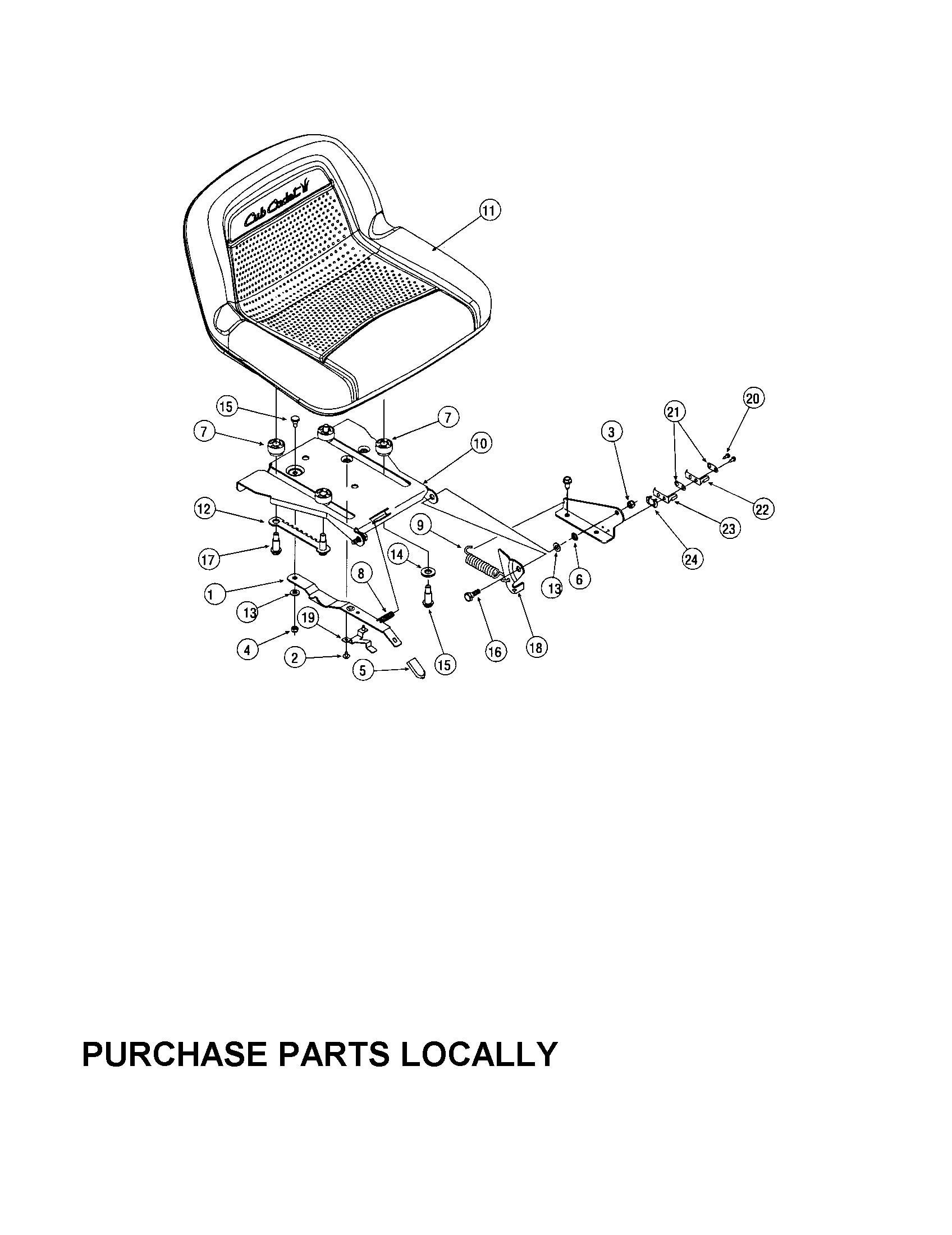 Cub Cadet LT1050 adjustable seat diagram