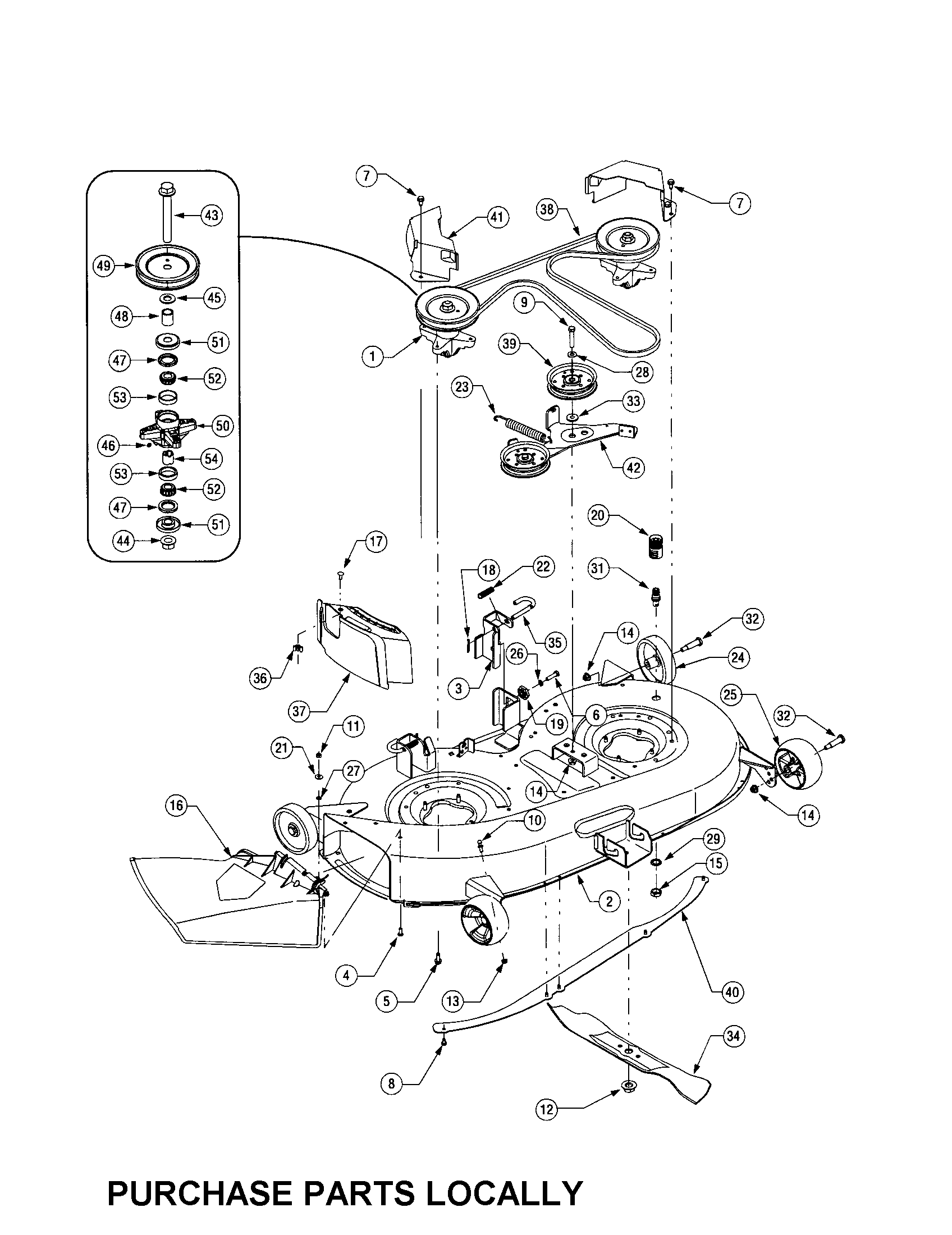 Cub Cadet LT1050 42-inch mower deck diagram