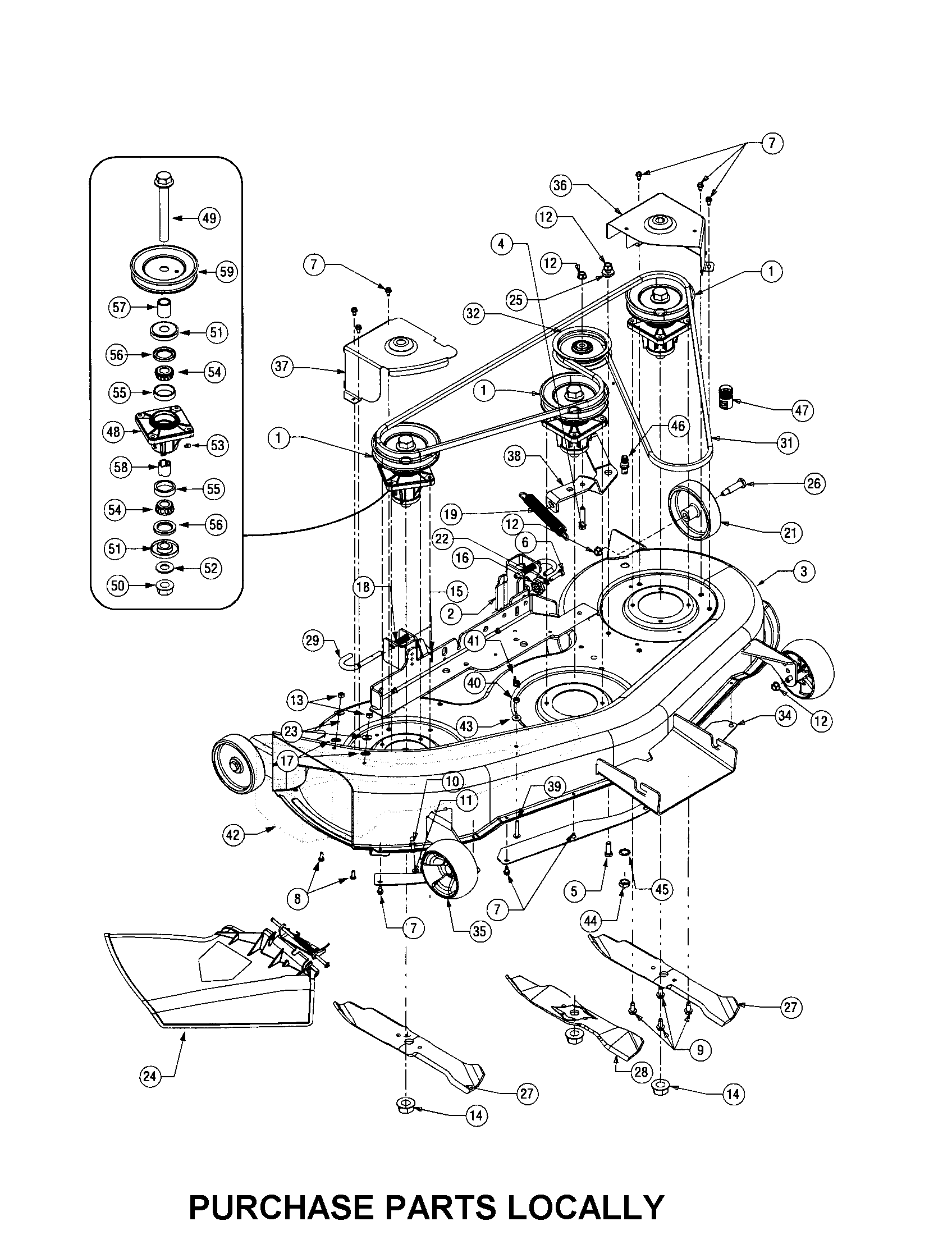 Cub Cadet LT1050 46-inch mower deck diagram