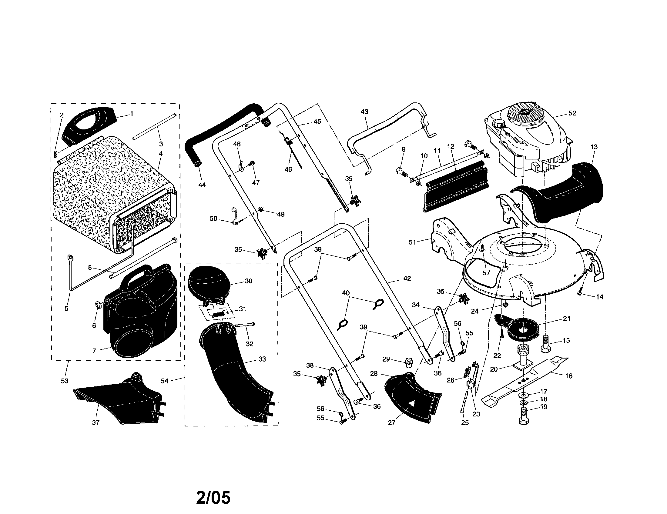 Craftsman 917377091 engine/housing/handle/bag diagram