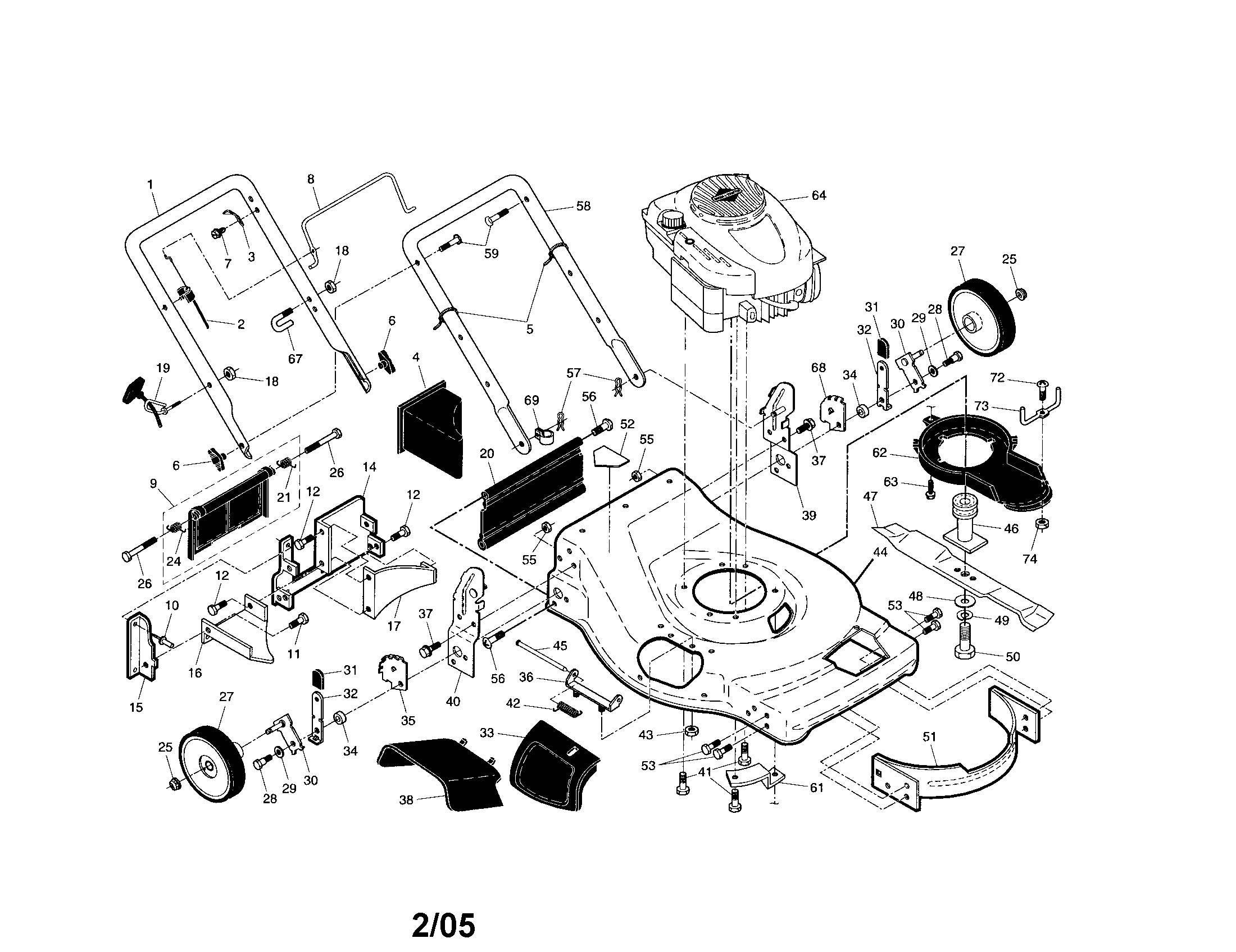 Craftsman 917376572 engine/housing/handle diagram