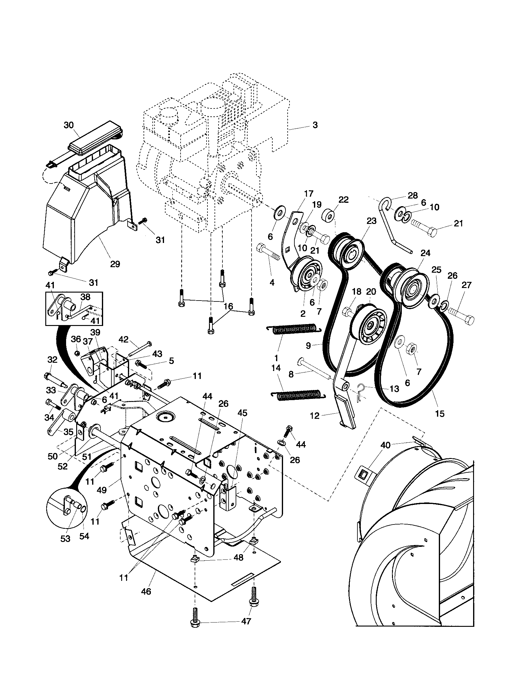 Husqvarna HL1027 STEA chassis/engine/pulleys diagram