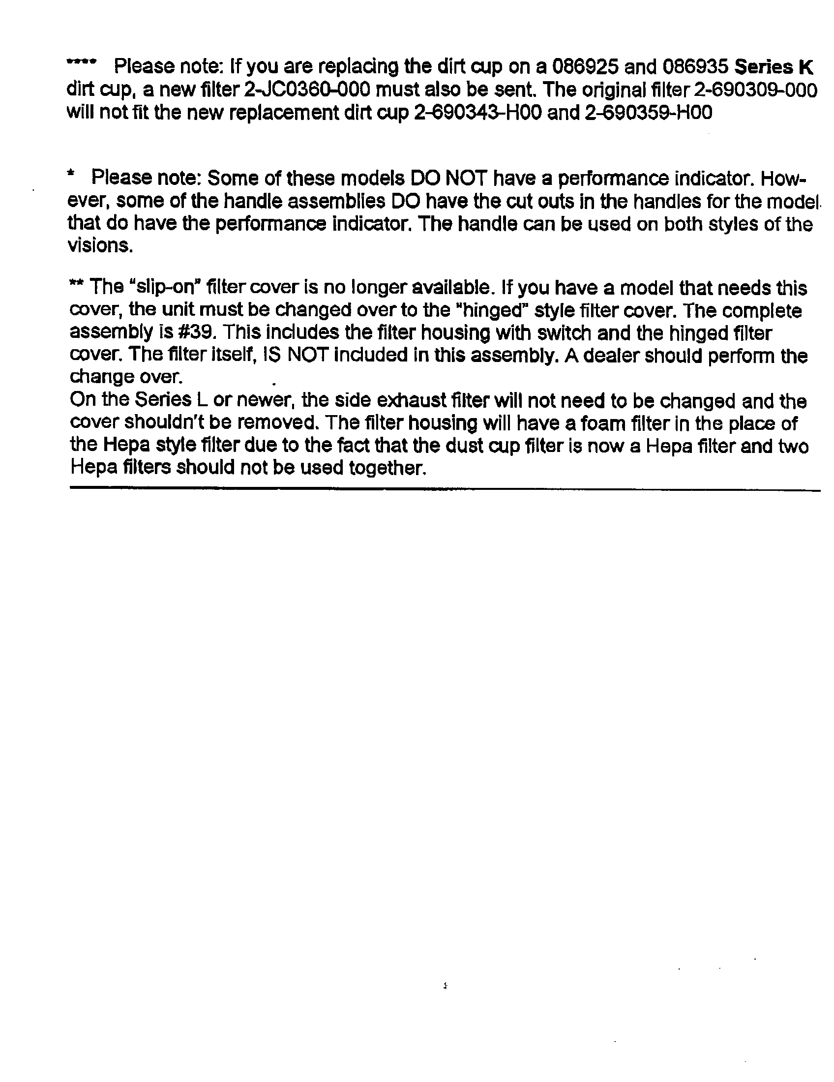 Dirt Devil 086905 note(s) page diagram