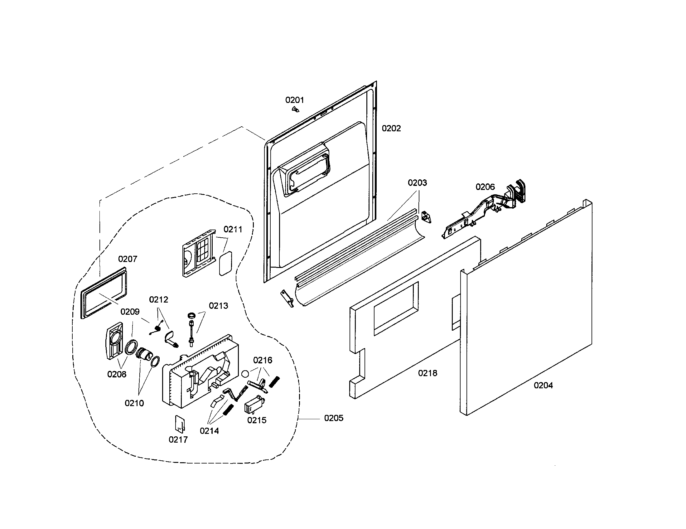 Bosch SHU43C05UC/17 dispenser/inner door/outer door diagram