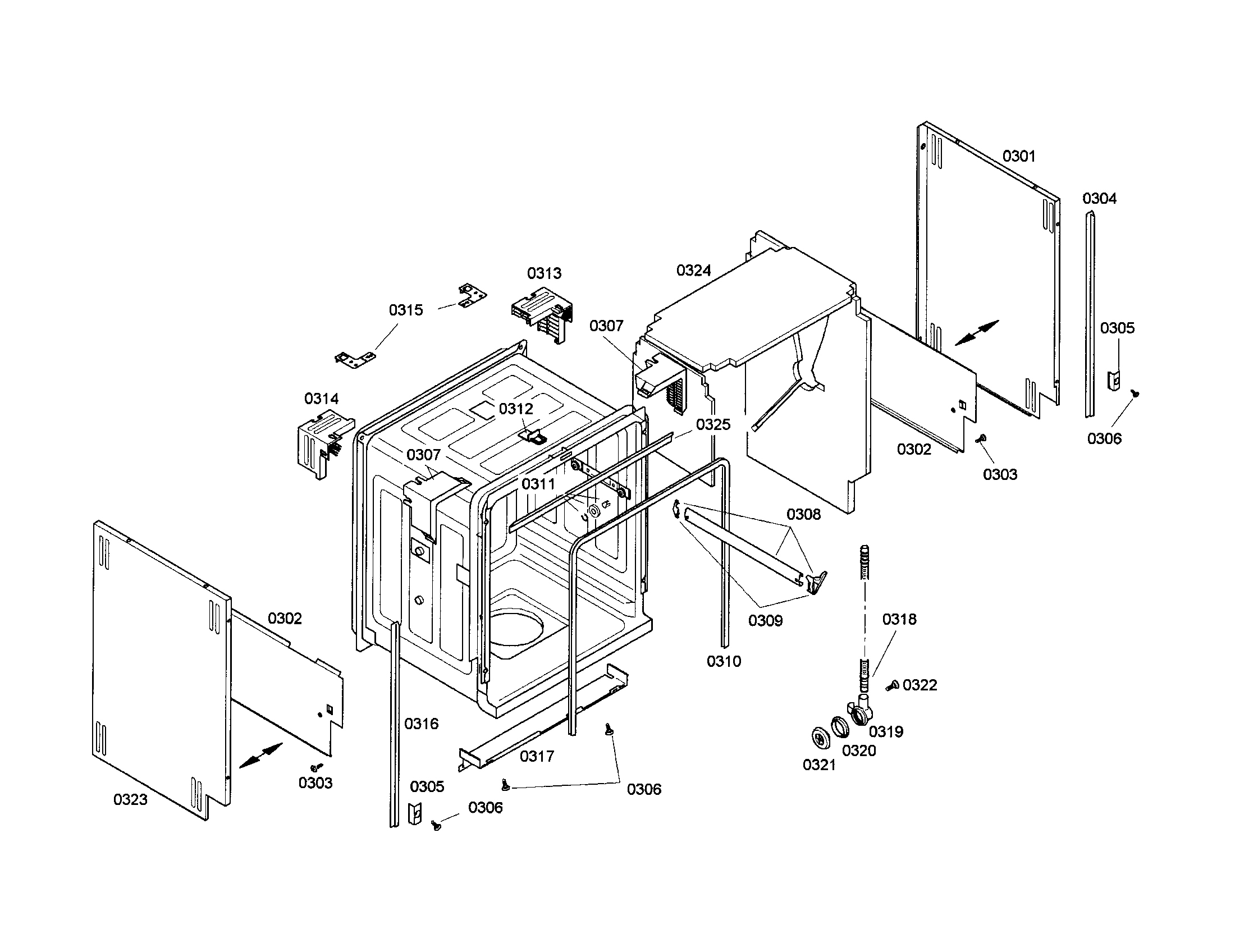 Bosch SHU43C05UC/17 side panels/tank insulation diagram
