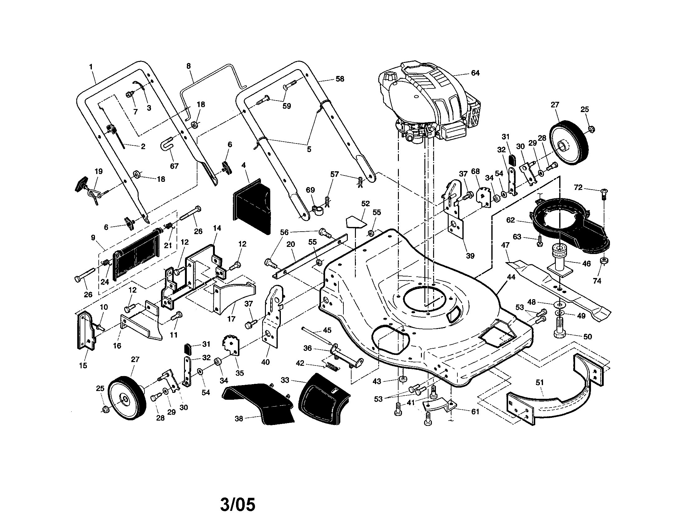 Craftsman 917389890 engine/handle/housing diagram
