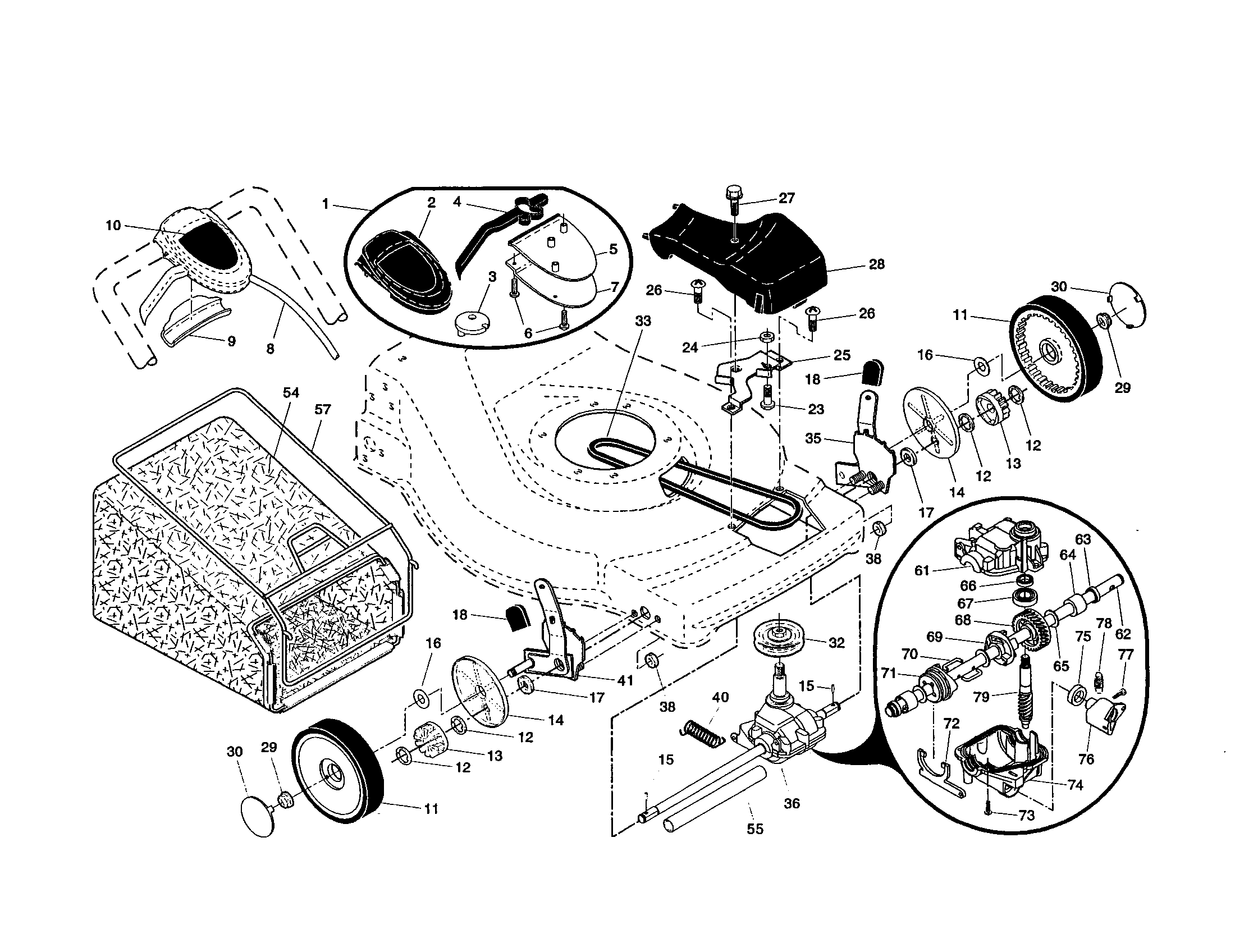 Craftsman 917389890 wheels/tires/bag diagram
