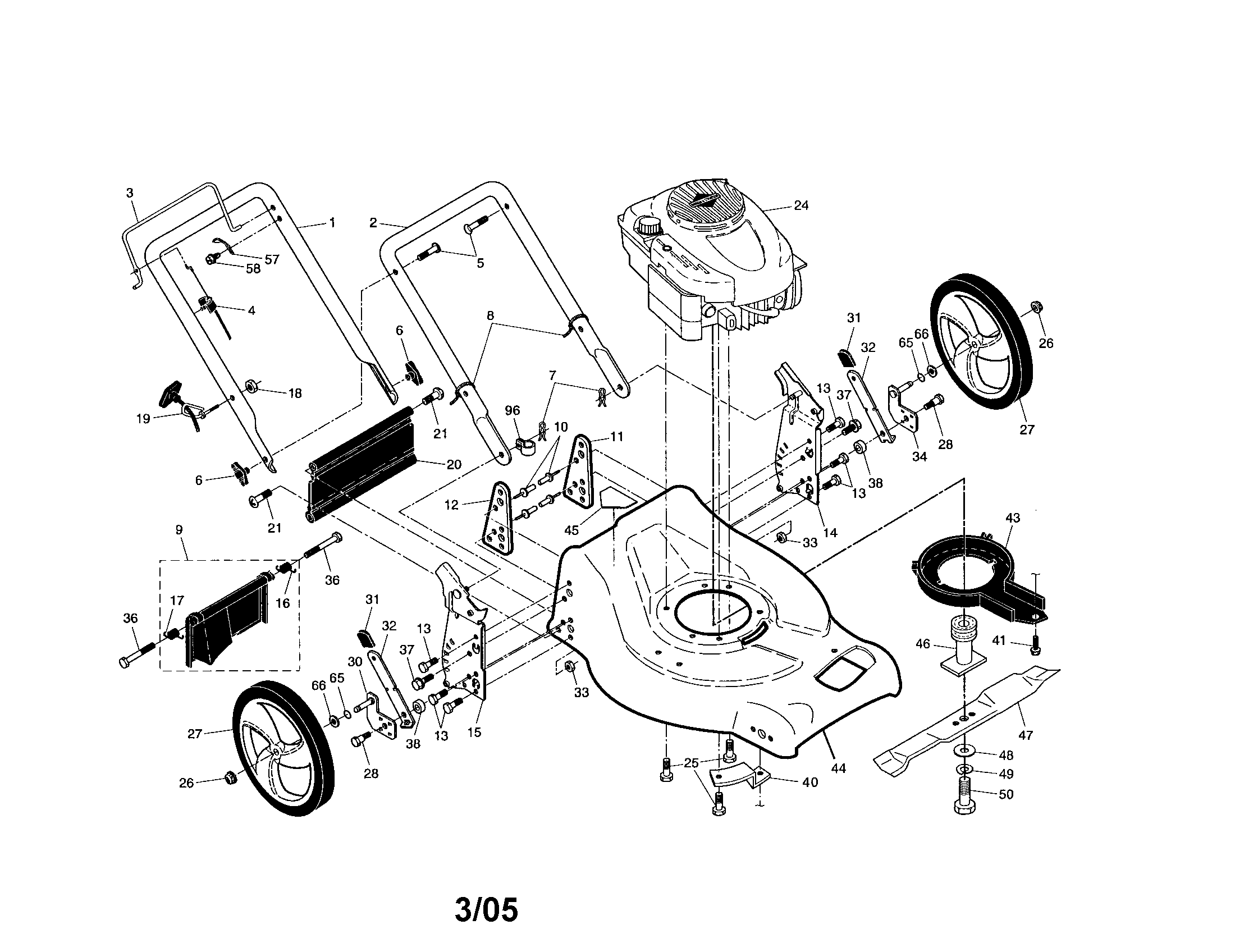 Craftsman 917376562 engine/housing/handle diagram
