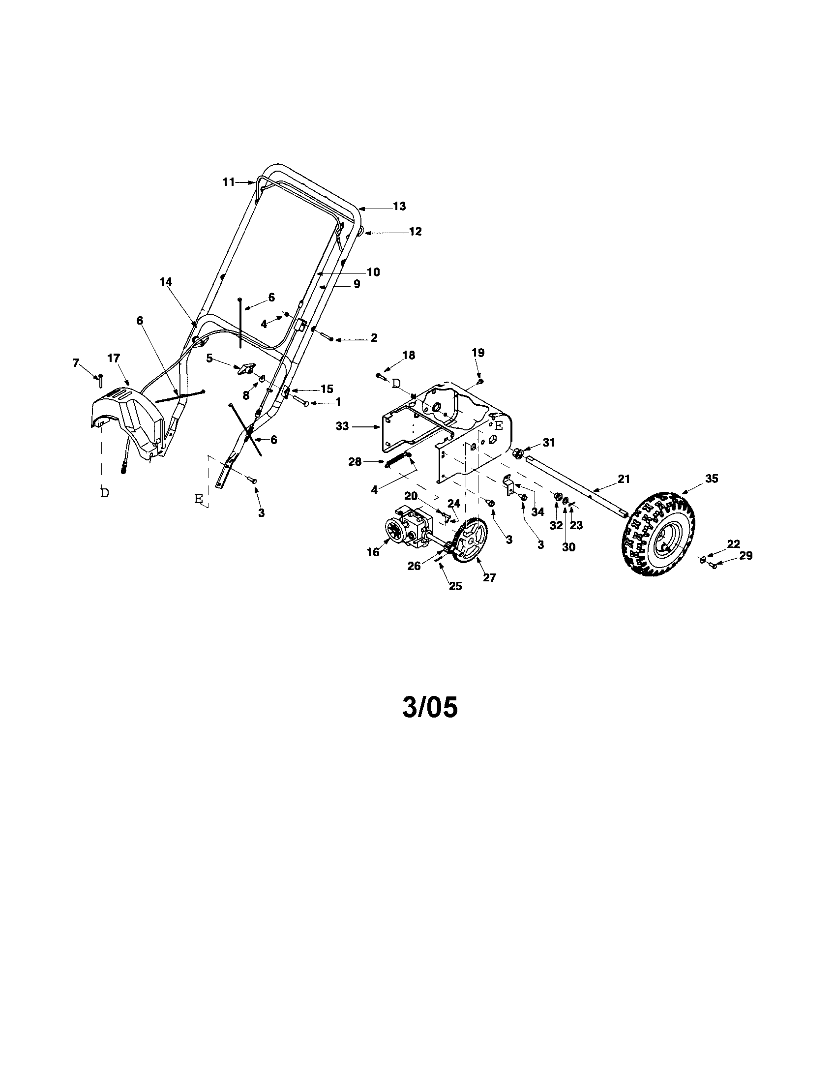 MTD 3BA wheel assembly/handle/drive control diagram