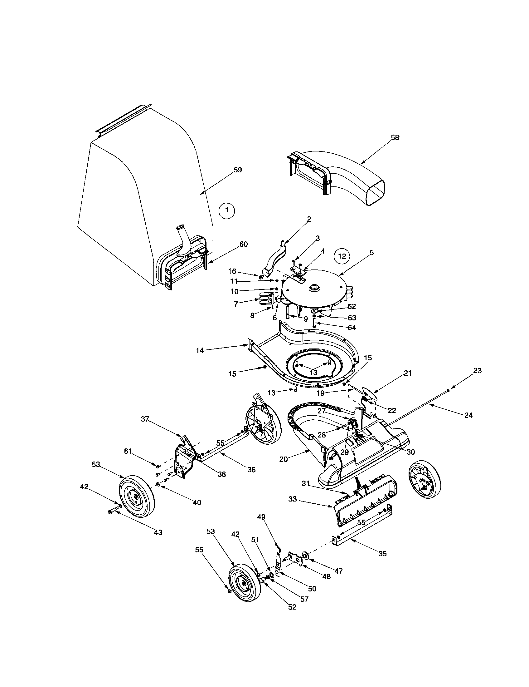 Troybilt 24B-060F766 bag/impeller/nozzle diagram