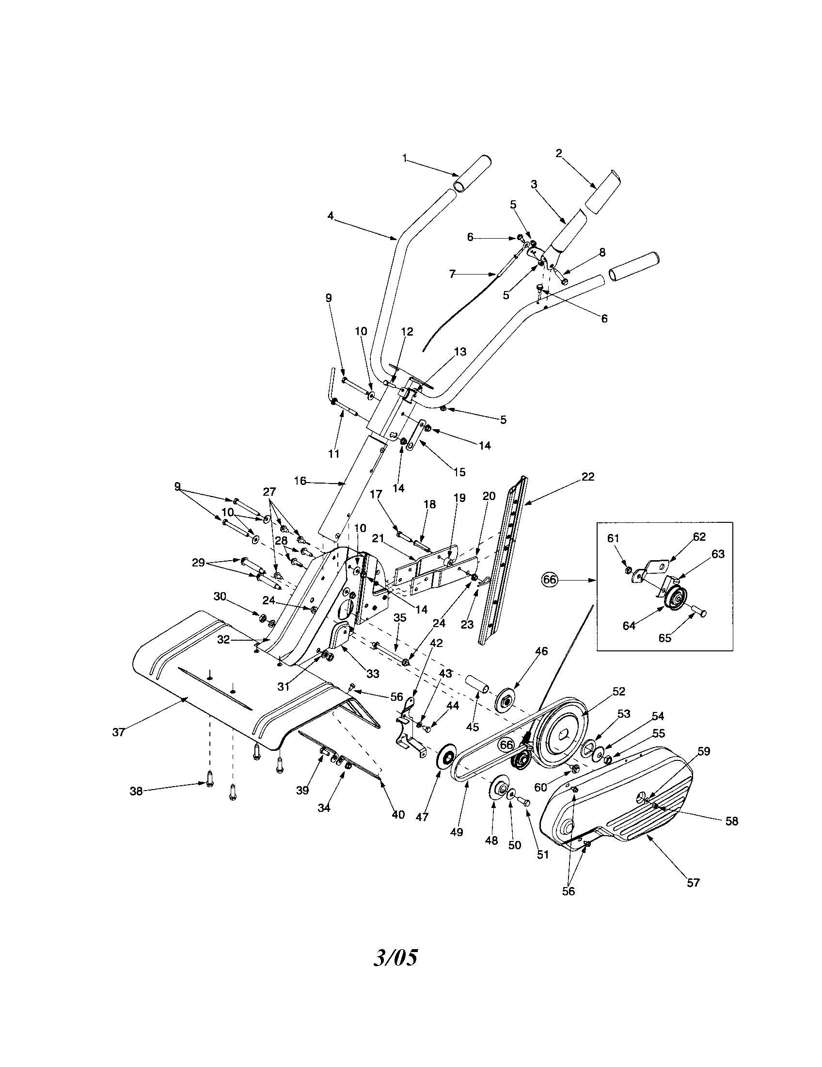MTD 21A-332C765 handles/tine shield diagram