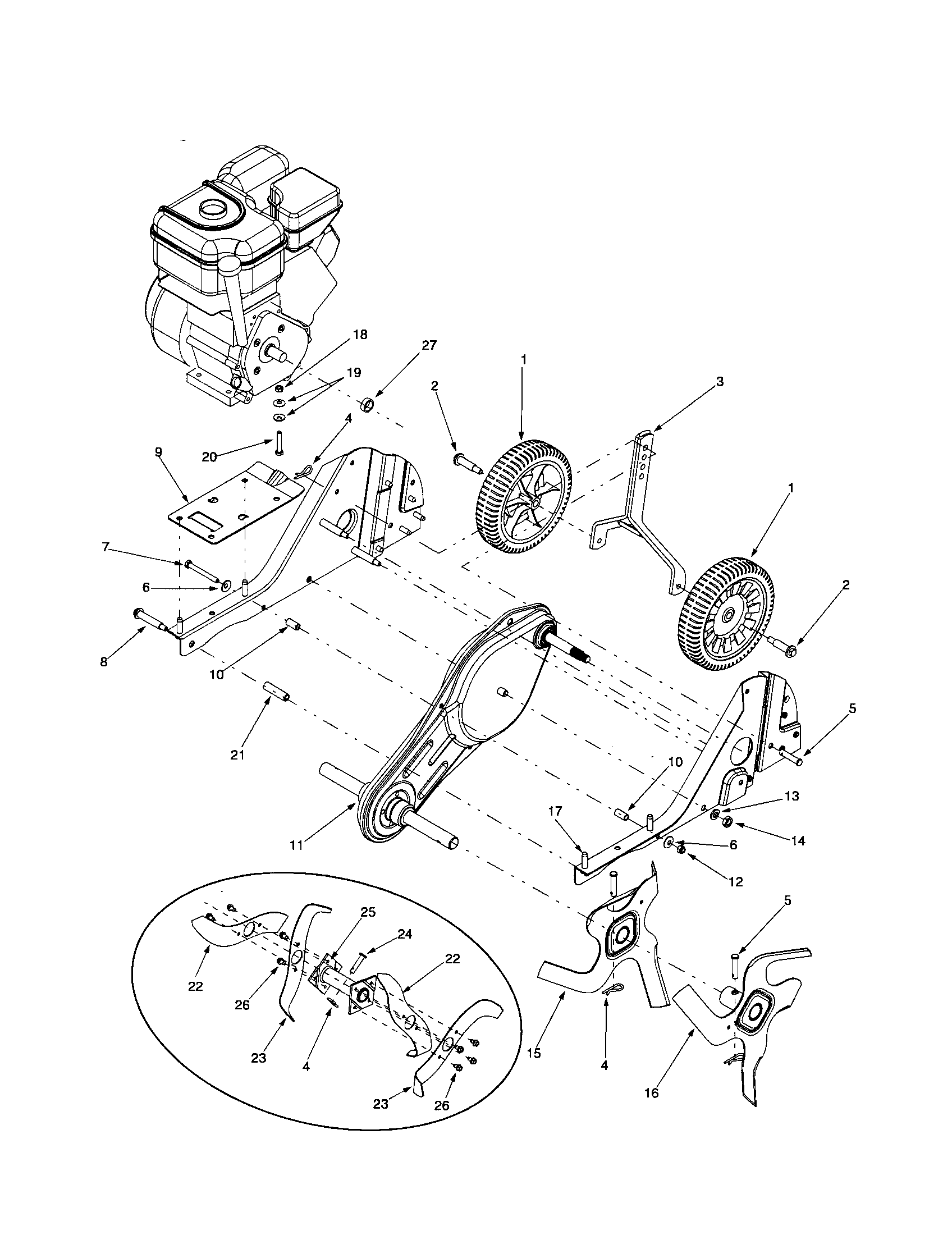 MTD 21A-332C765 chain case/wheel bracket diagram