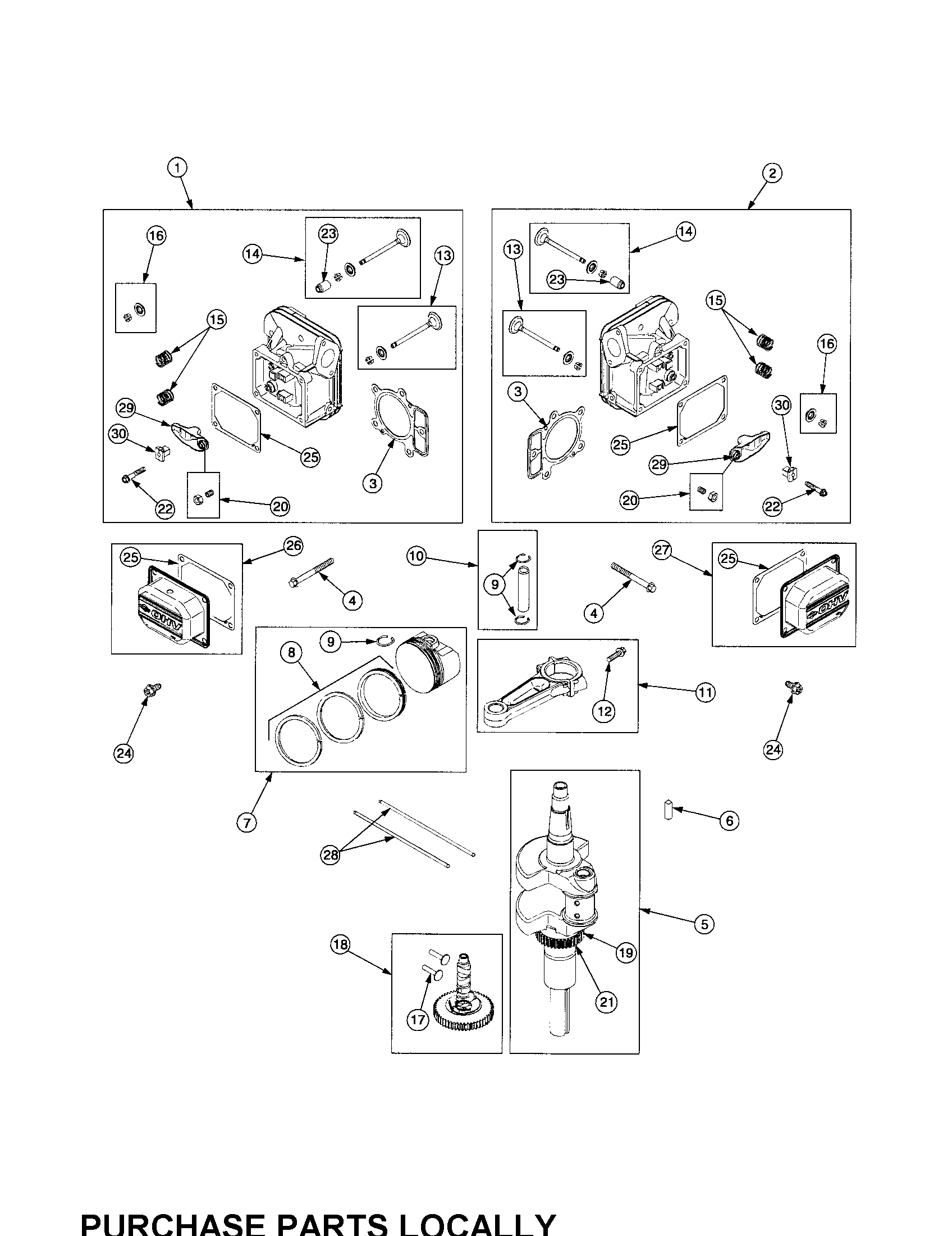 Cub Cadet 17BA5A7P712 cylinder head/crankshaft/camshaft diagram
