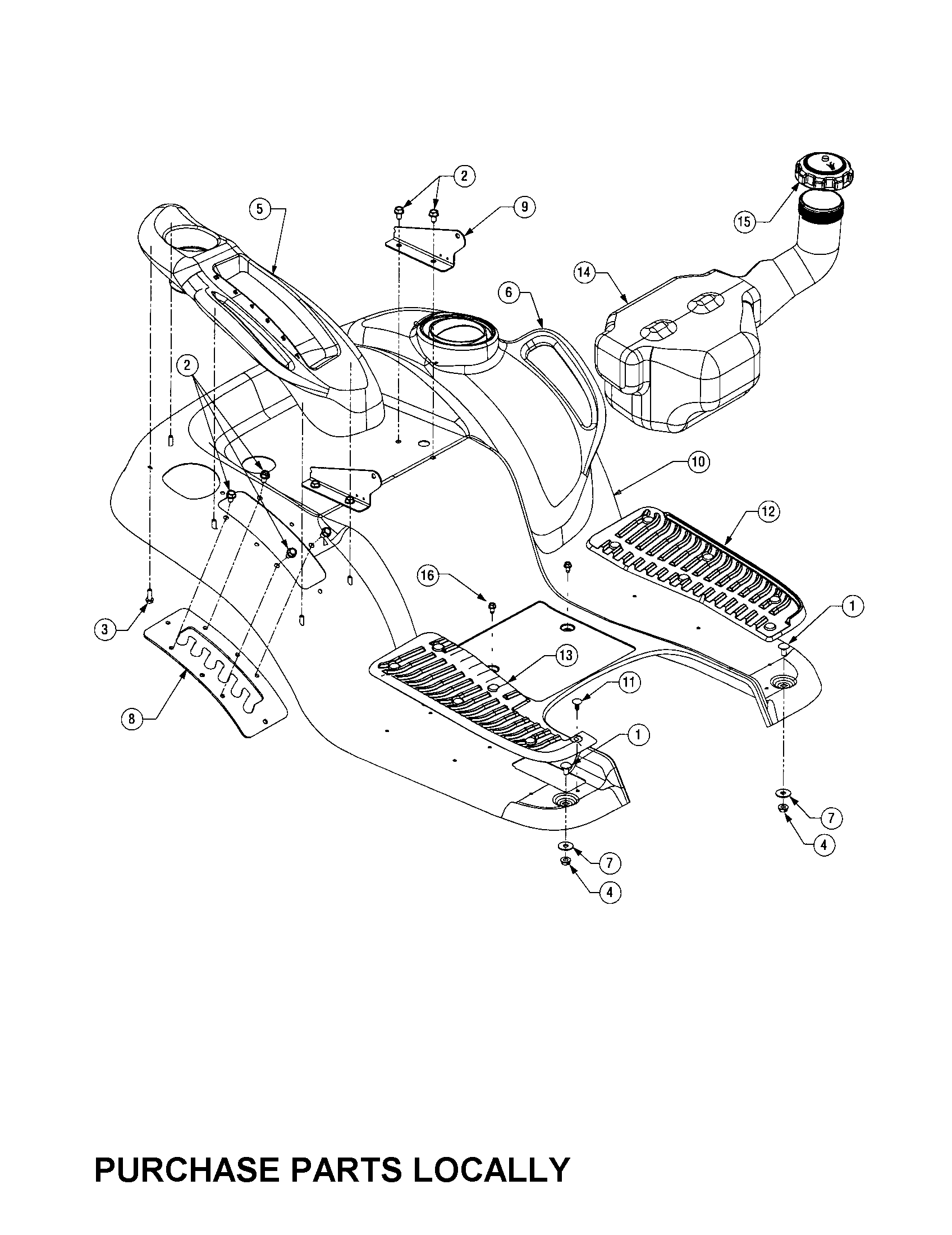 Cub Cadet LT1050 fender/fuel tank diagram