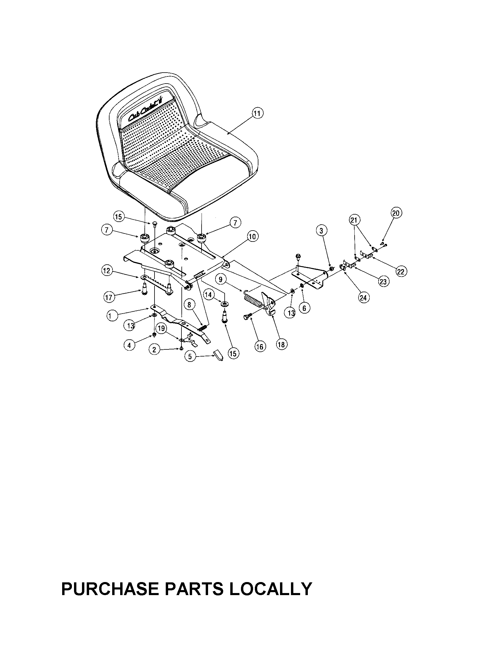 Cub Cadet LT1050 adjustable seat diagram