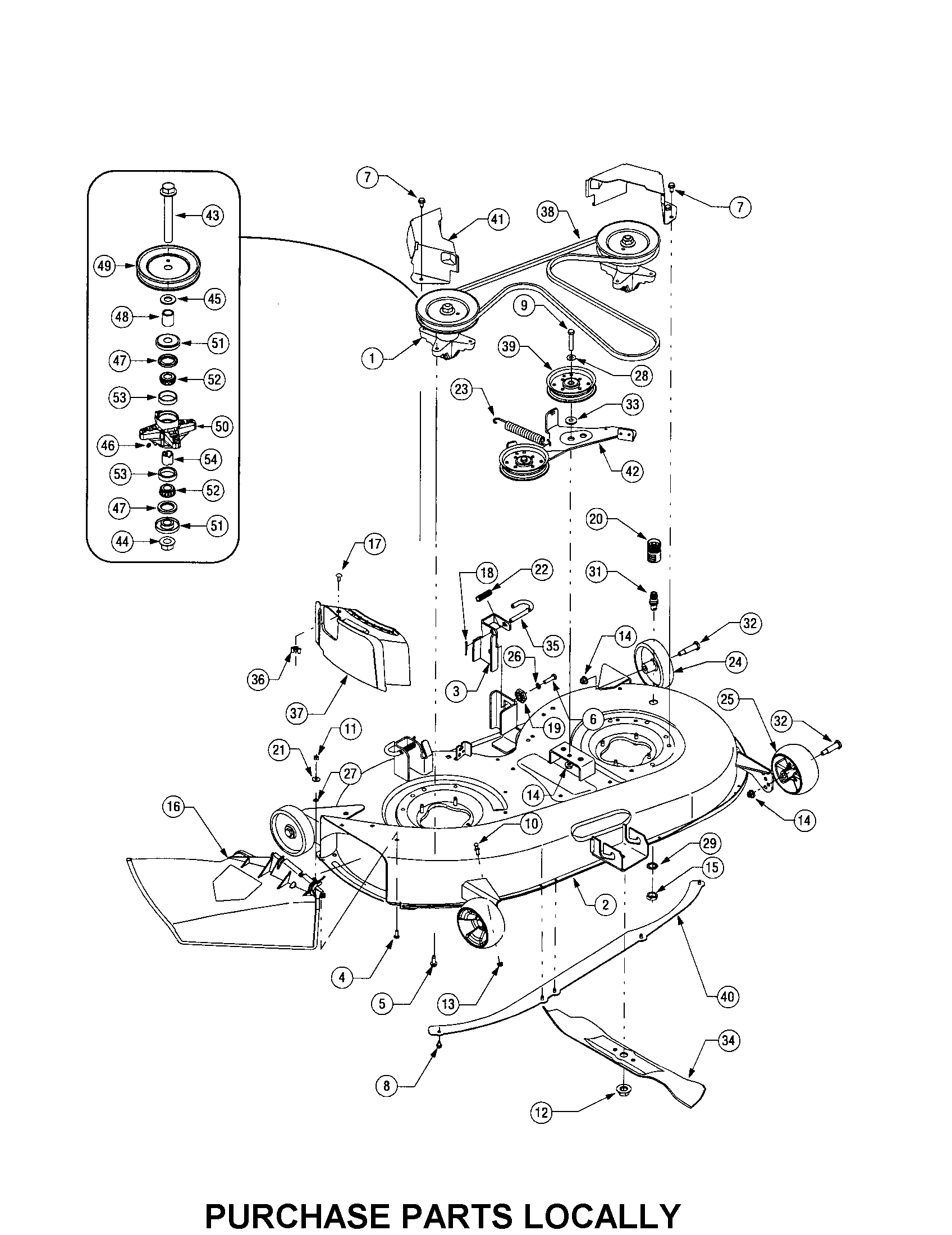 Cub Cadet LT1050 42-inch mower deck diagram