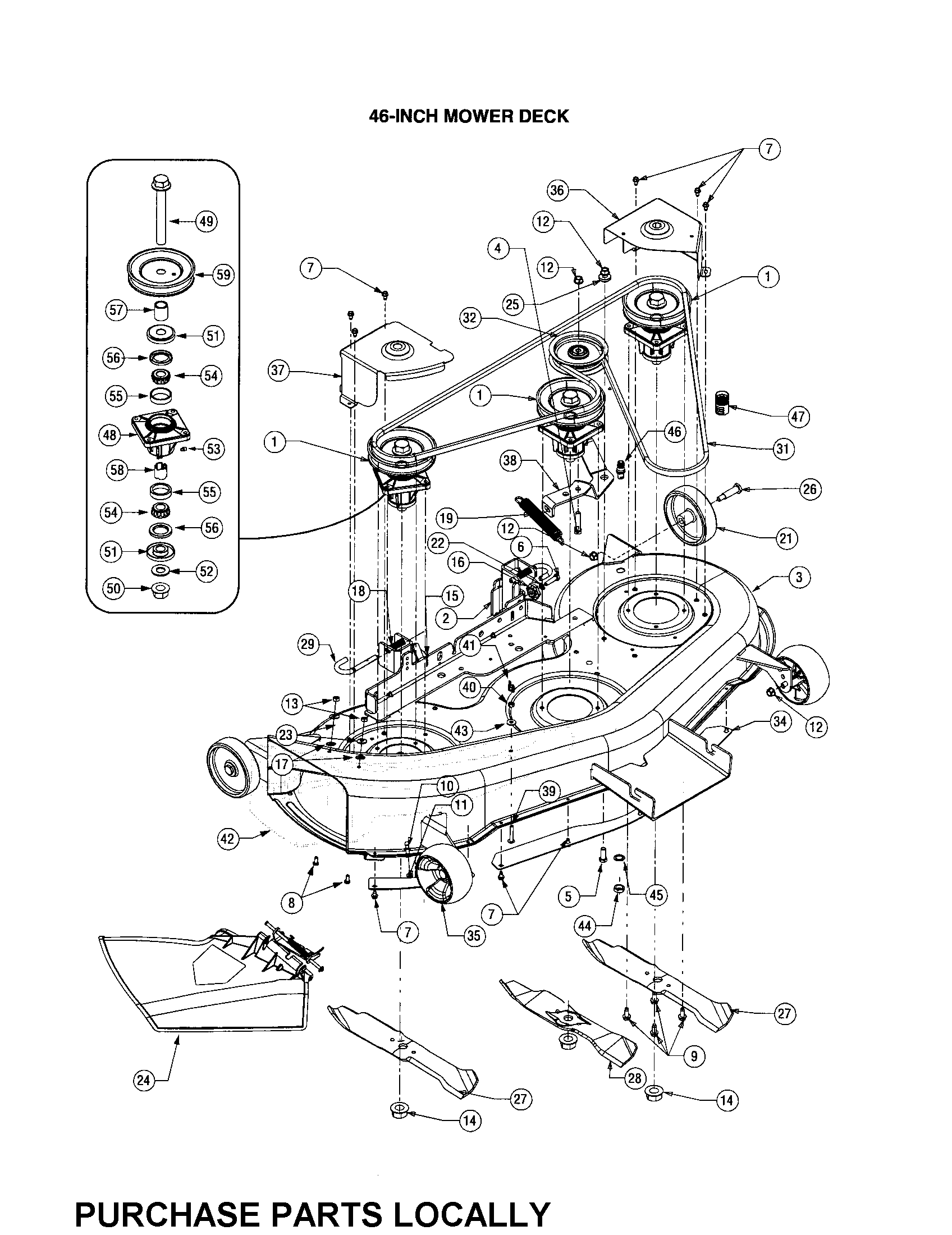Cub Cadet LT1050 46-inch mower deck diagram