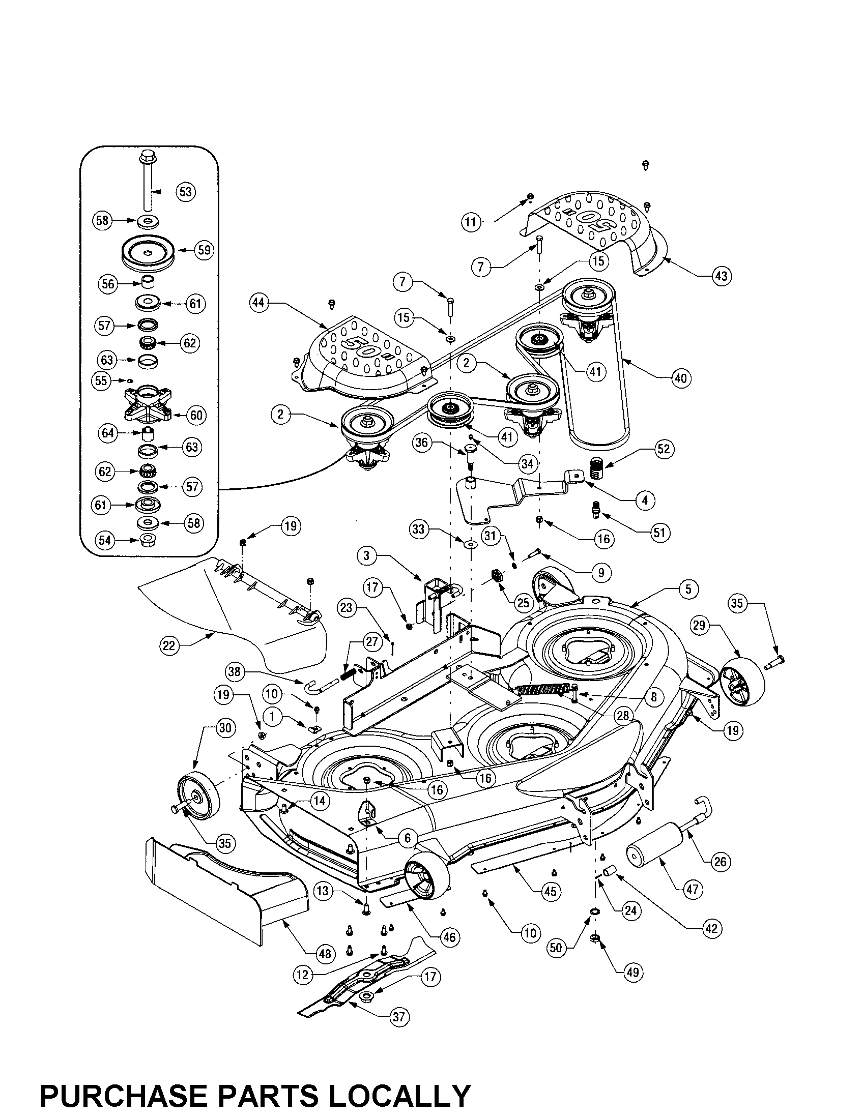 Cub Cadet LT1050 50-inch mower deck diagram