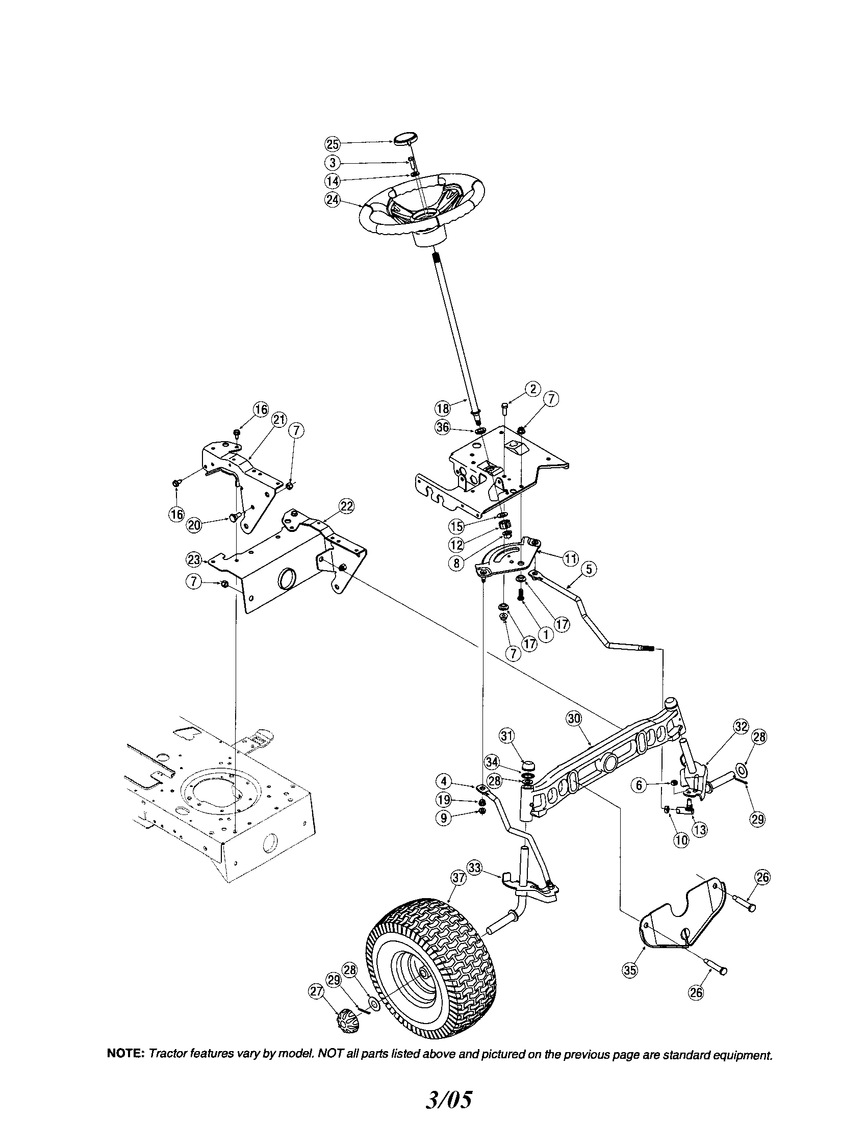 Troybilt 13AJ609G766 steering wheel/pivot bar diagram