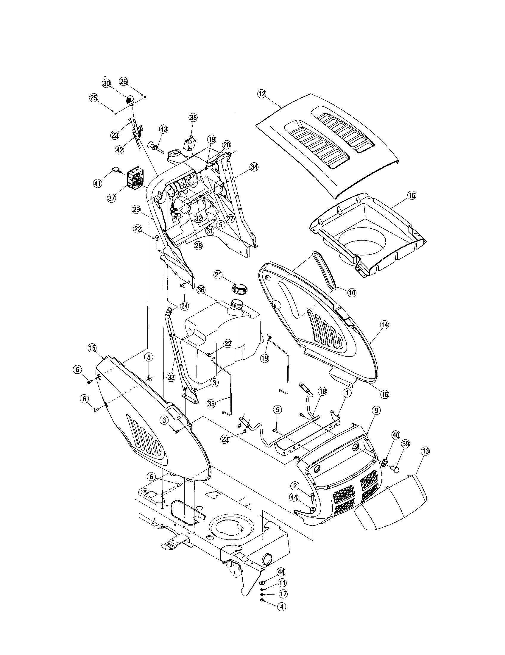 Troybilt 13AJ609G766 grill/hood diagram