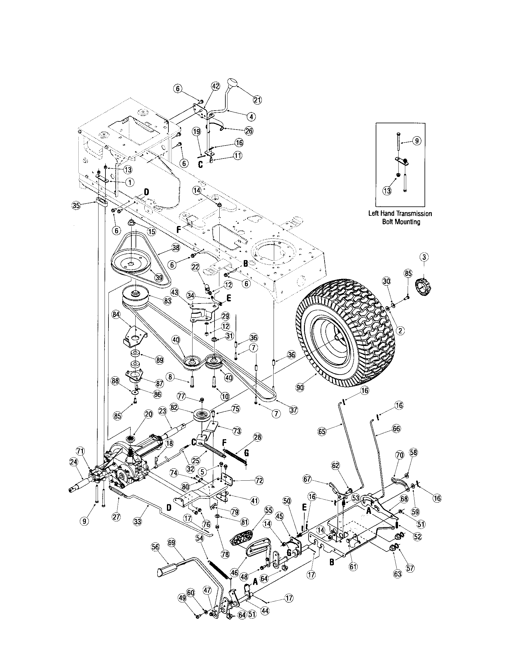 Troybilt 13AJ609G766 belts/transmission diagram