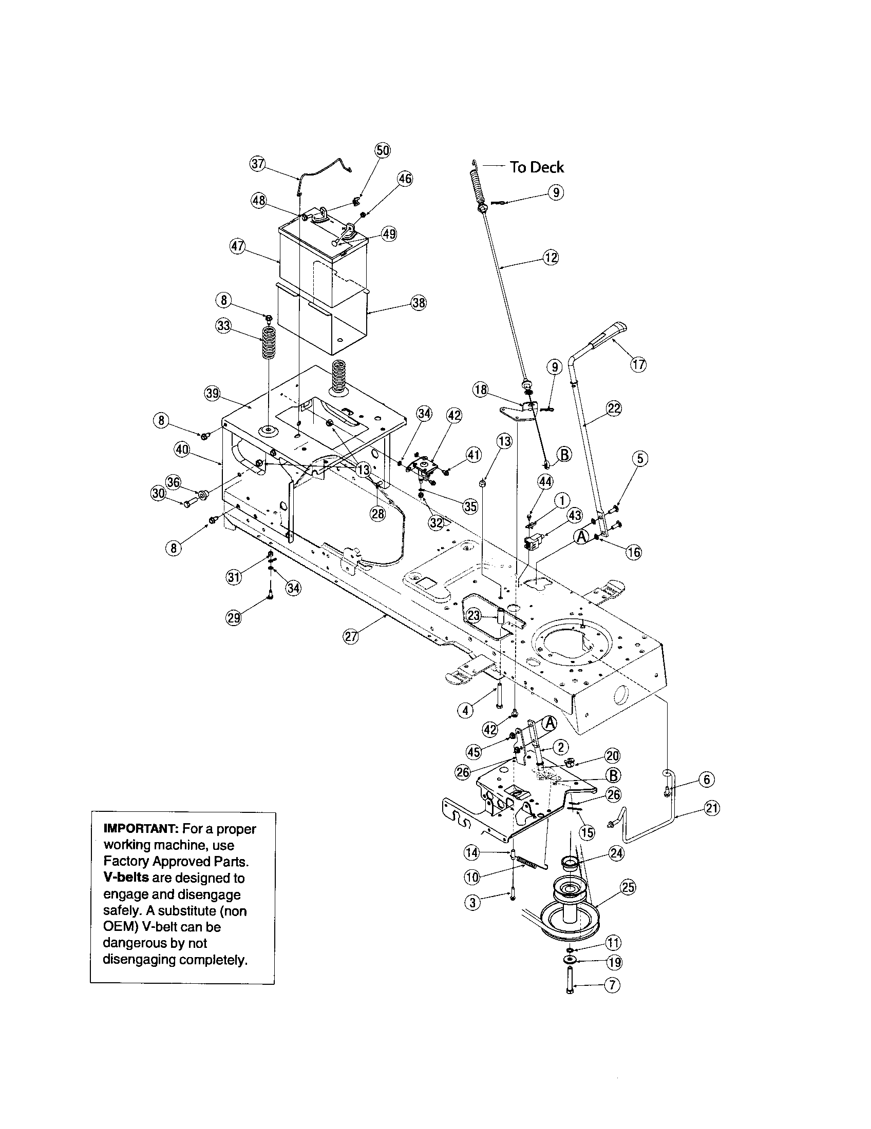 Troybilt 13AJ609G766 frame assembly/battery diagram