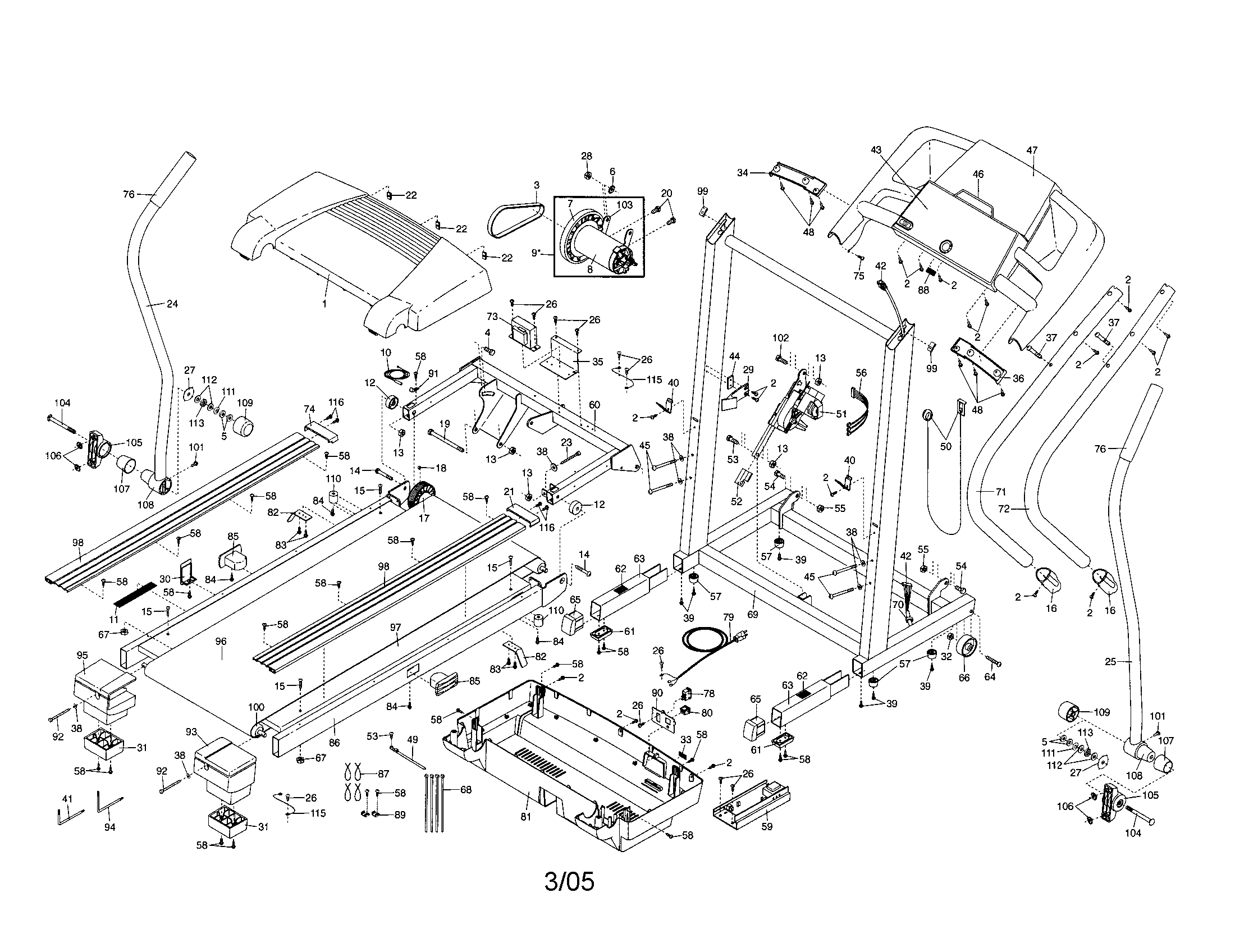 Proform 831295032 treadmill assembly diagram
