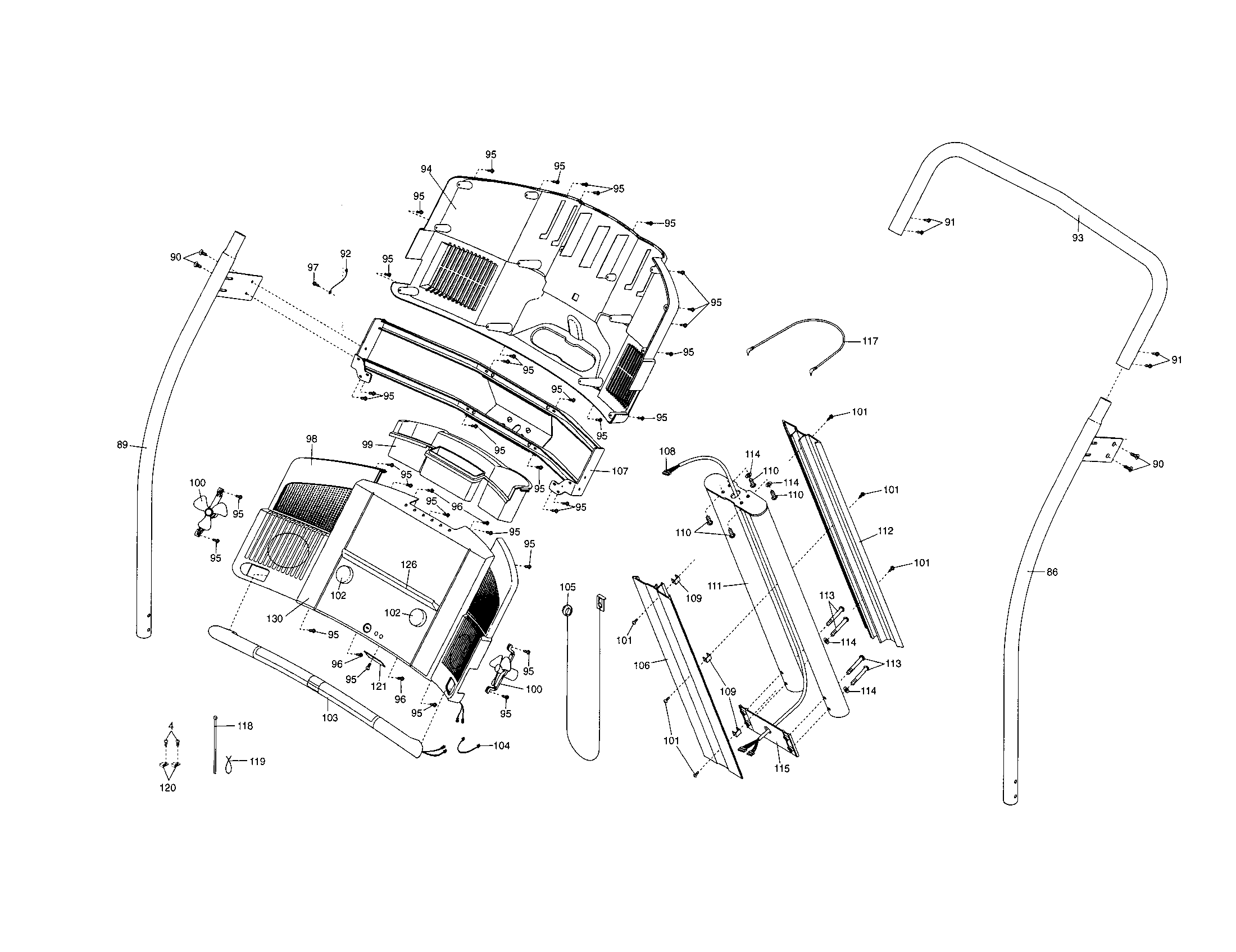 NordicTrack 831295130 console/upright frame diagram