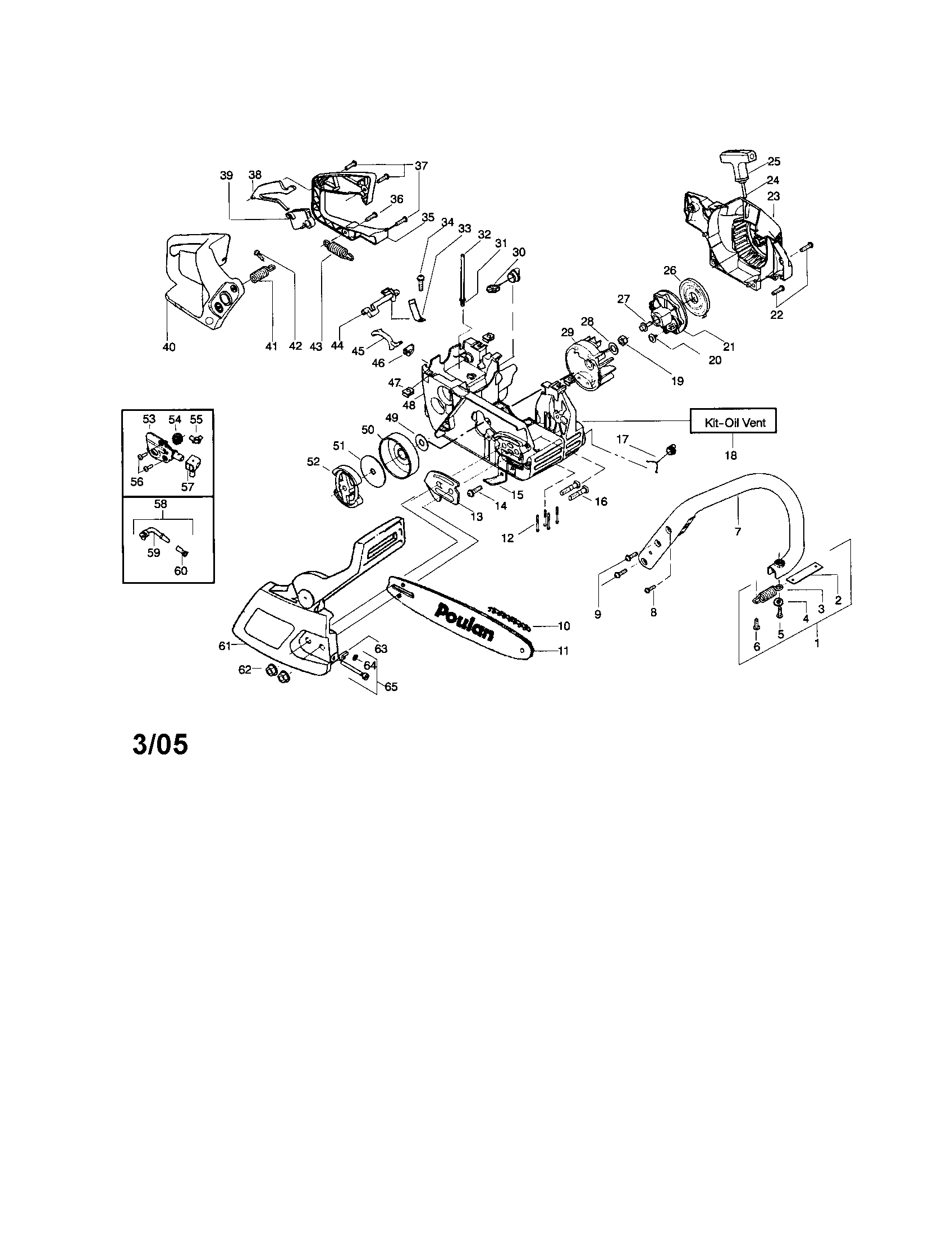 Poulan TITANIUM 2550T chassis/bar/handle/chain diagram