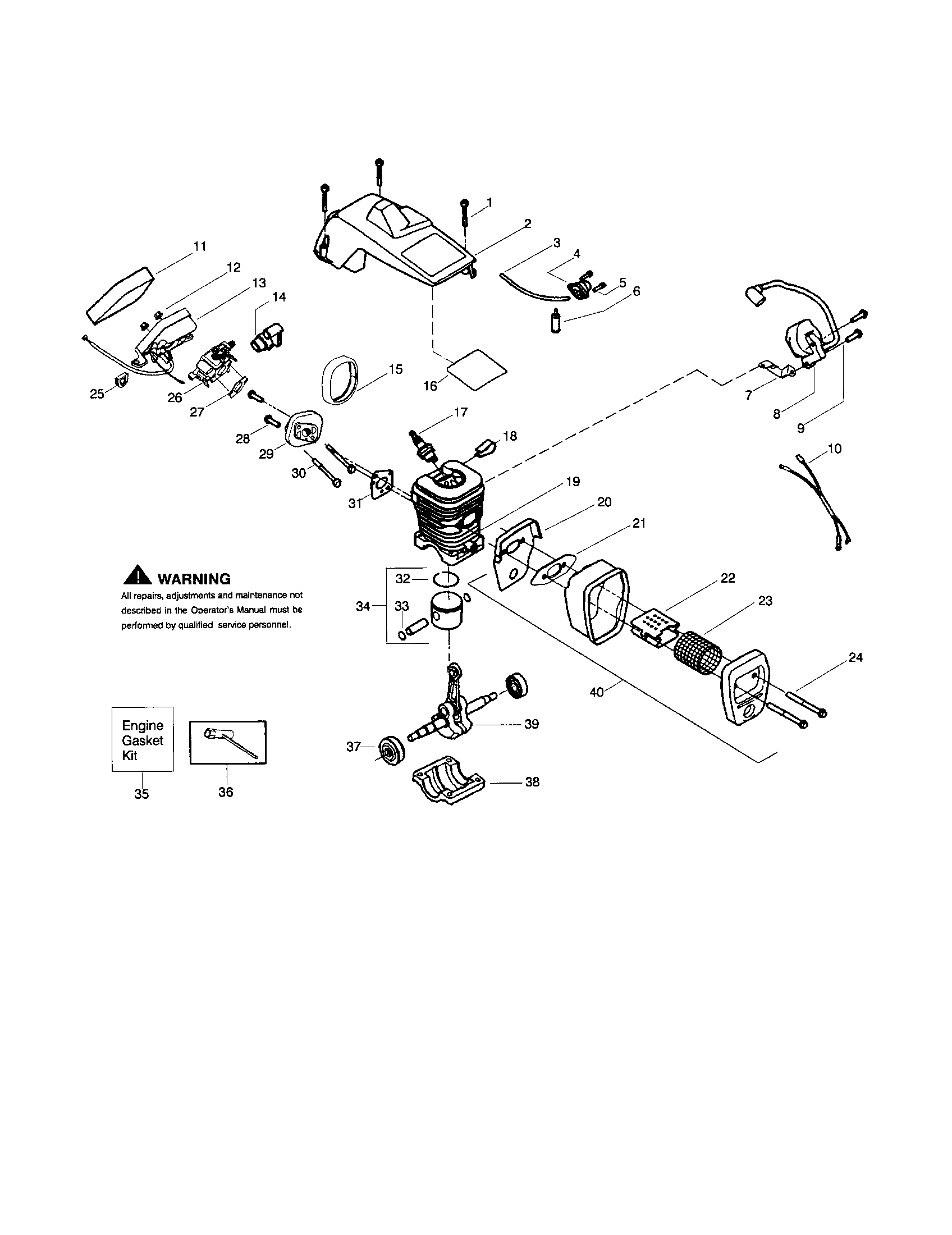 Poulan TITANIUM 2550T shield/cylinder/crankshaft diagram