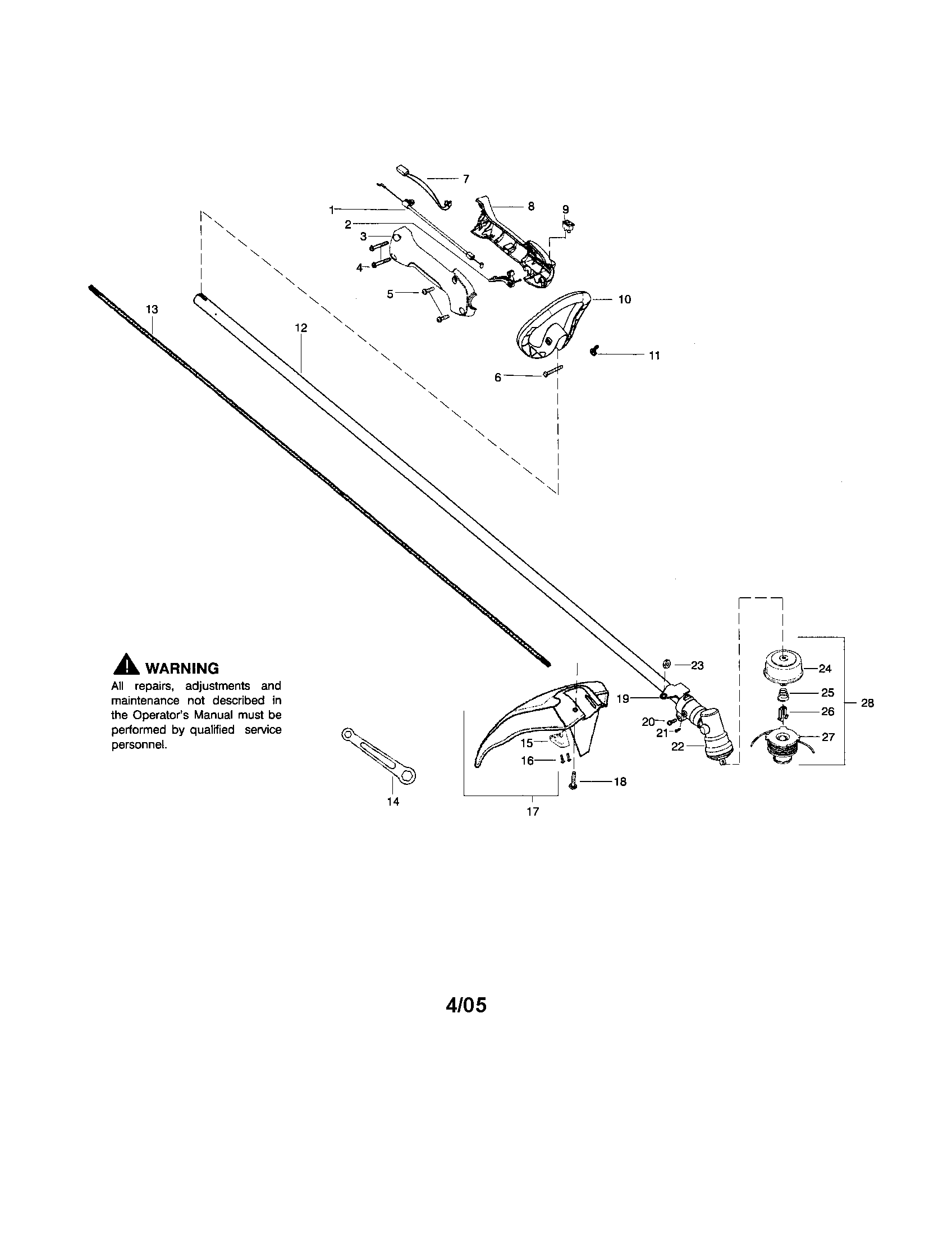 Poulan SST250 driveshaft/handle/shield diagram