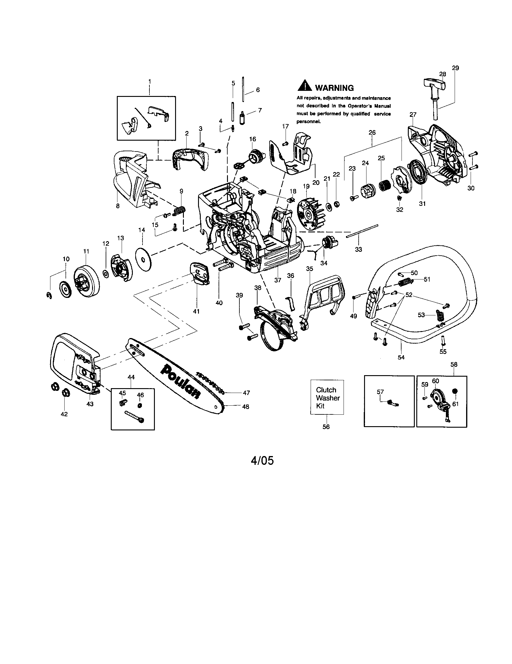 Poulan P3818AW chassis/handle/bar/chain diagram