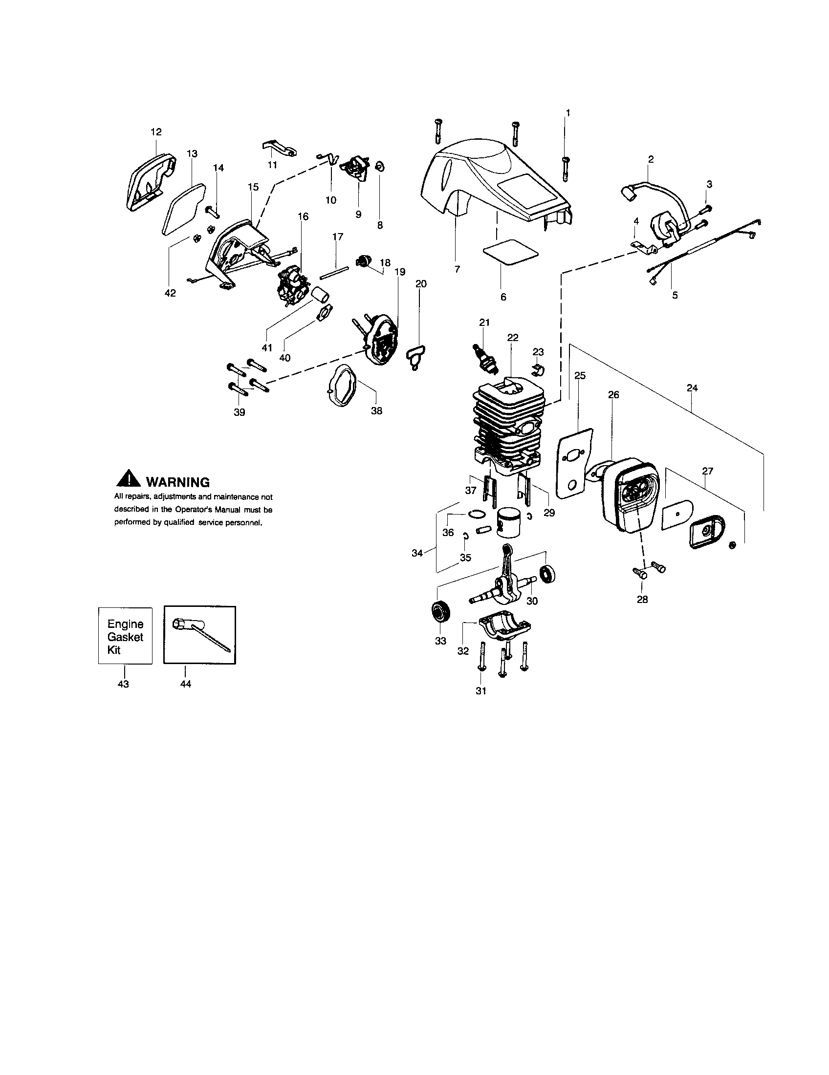 Poulan P3818AW cylinder/crankcase/crankshaft diagram