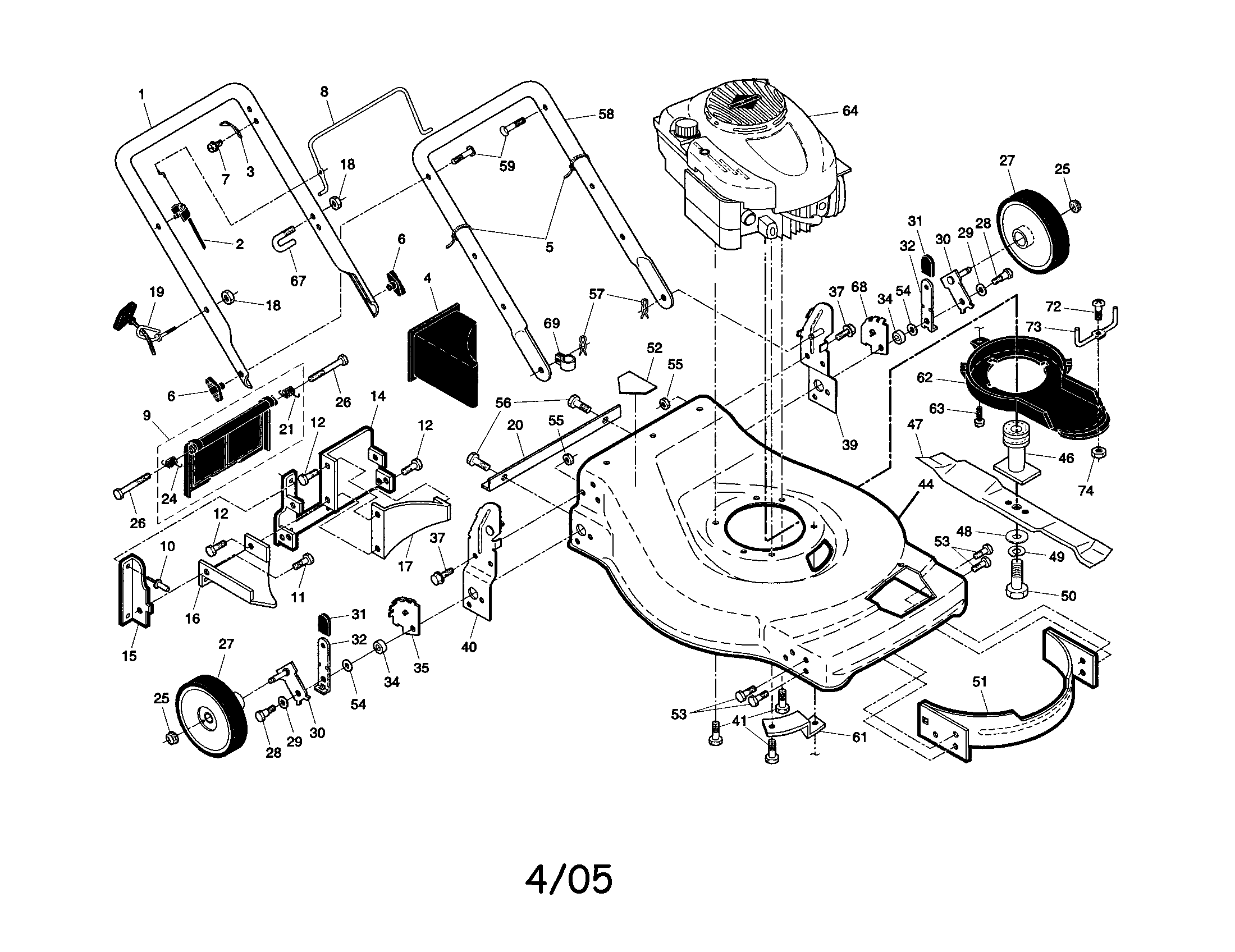 Craftsman 917389871 engine/housing/handle diagram