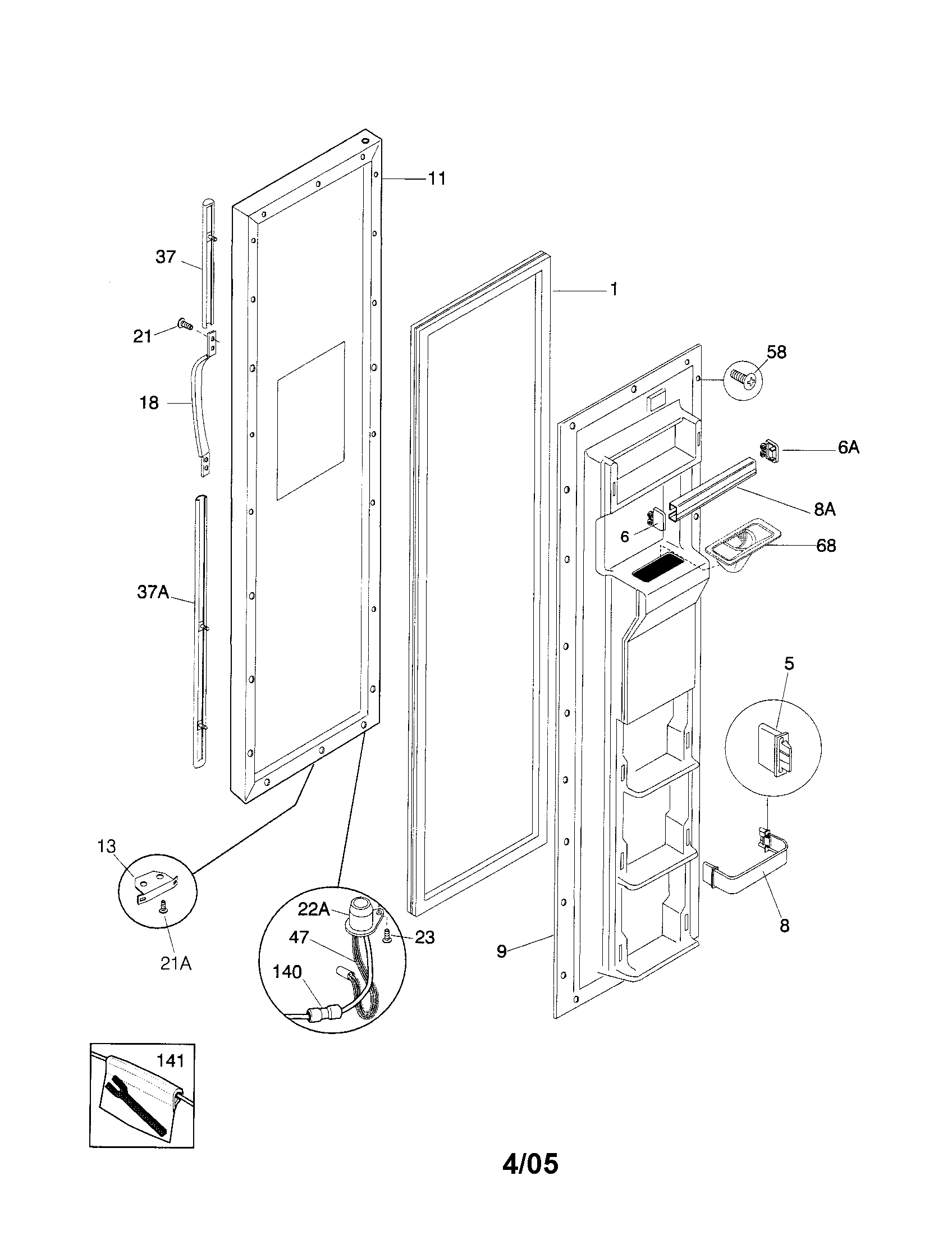 Frigidaire FRS26ZTHB2 freezer door diagram