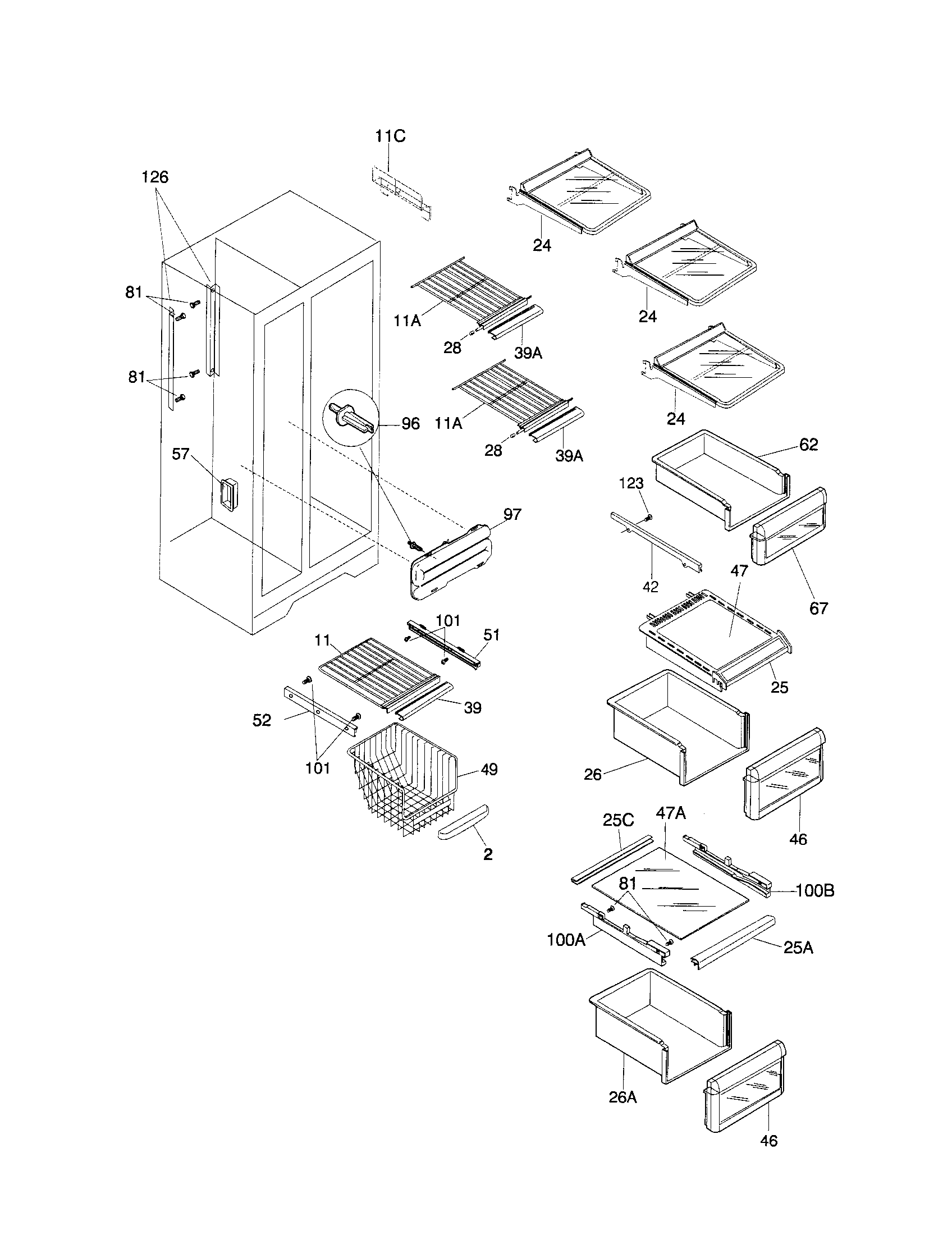 Frigidaire FRS26ZTHB2 shelves diagram