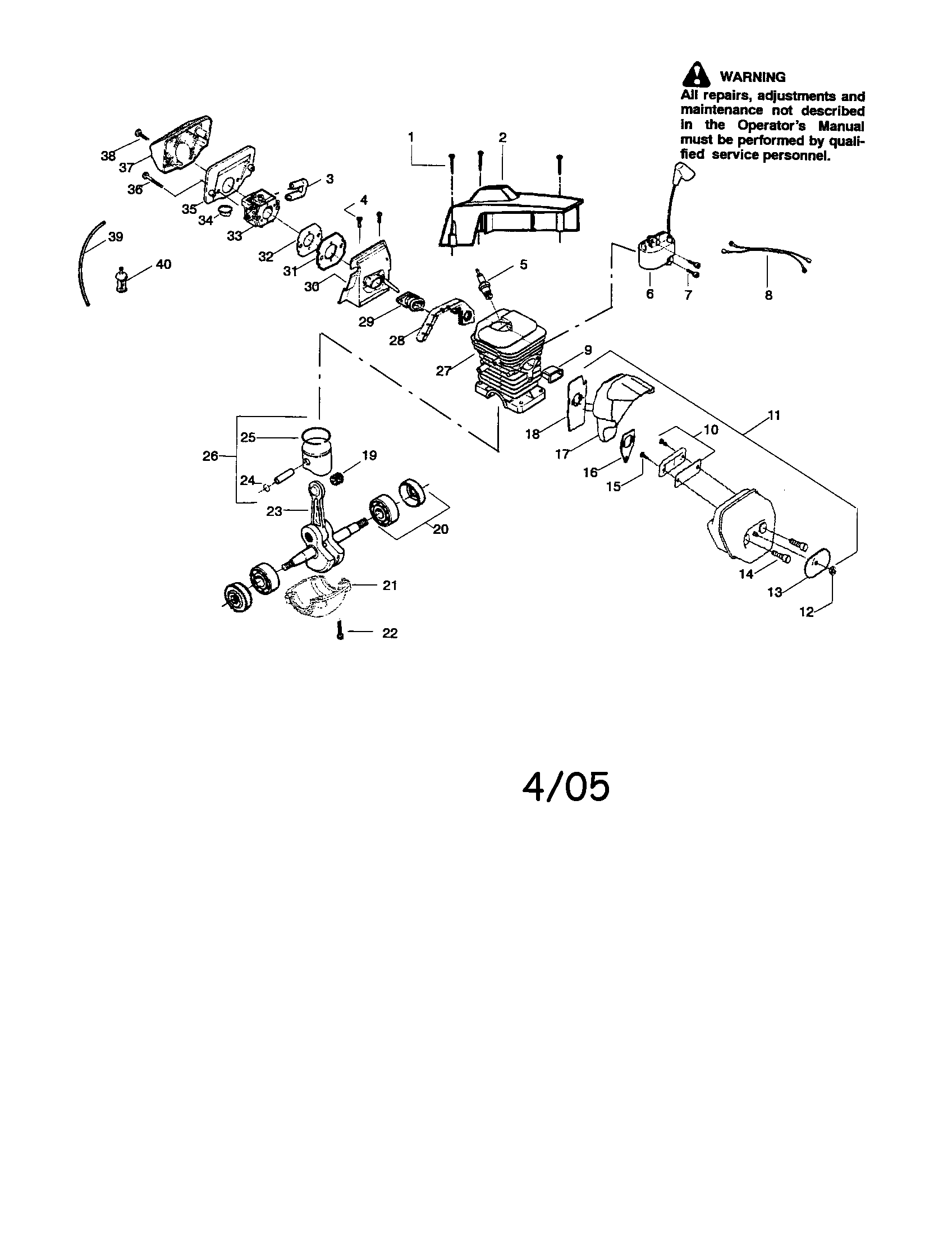 Craftsman 358350203 cylinder/crankshaft/crankcase diagram