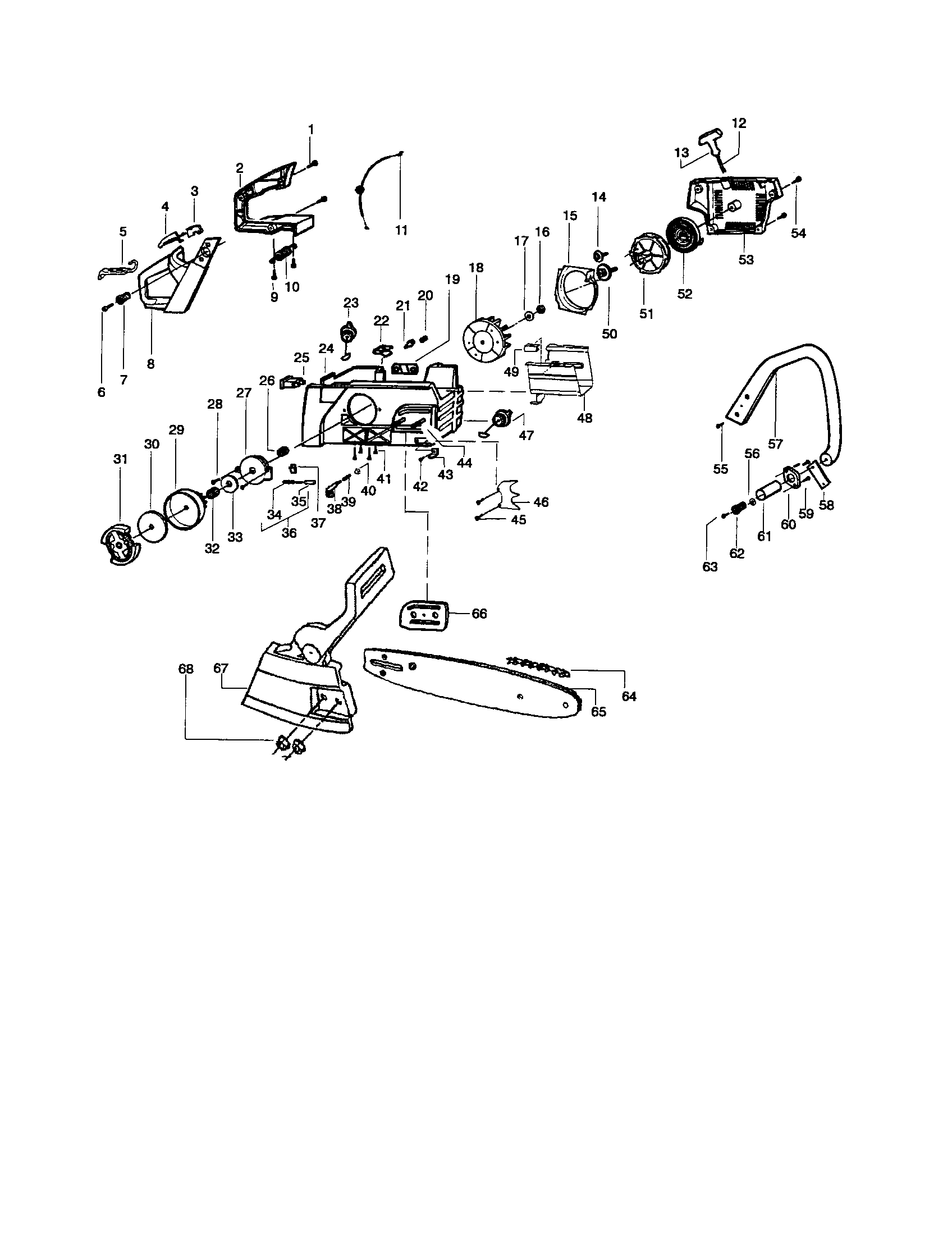 Craftsman 358350203 chain/bar/handle diagram